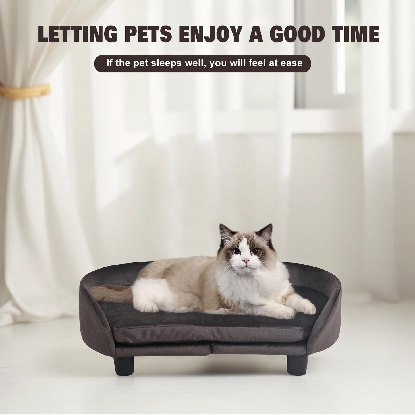 Small Dog Bed, Comfy Cat Bed, Velvet Pet Couch with Removeable Washable Cushion for Puppy & Cats (Brown)