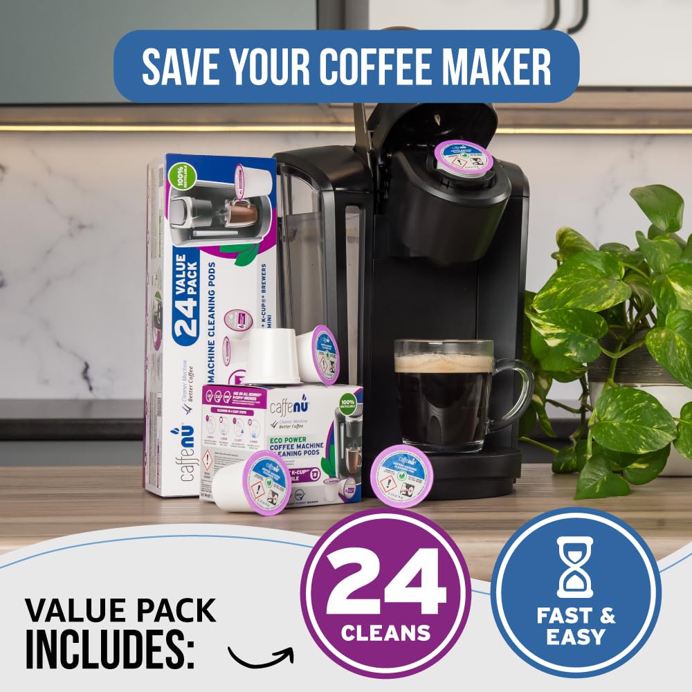 Keurig Compatible Cleaning Pods. 24 Rinse Pods Cleaner Kit. Eco Friendly, Removes Stale Coffee Residue & Stains. Keurig 1.0 & 2.0 Machines.