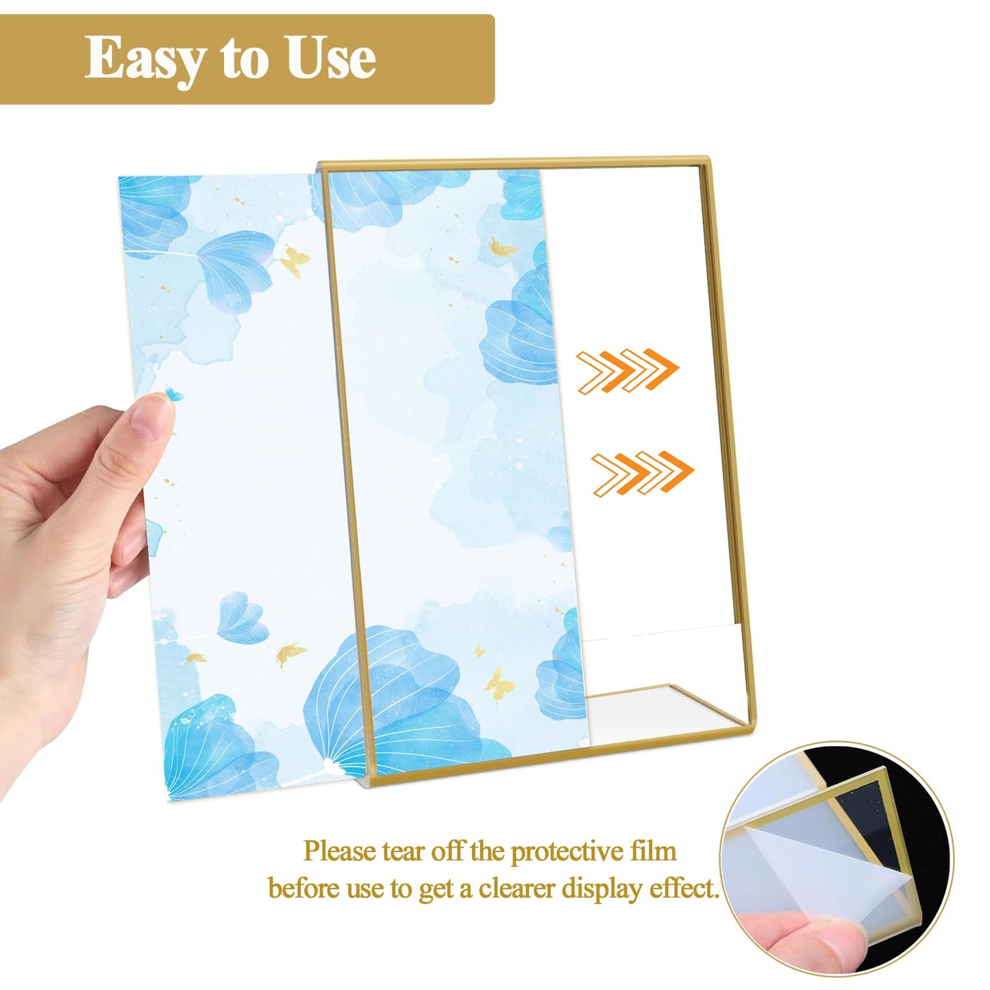 6 Pack Acrylic Gold Frame, 8.5 x 11 Acrylic Sign Holder, Clear Gold Picture Frames, Slanted Back Table Sign Holder Stand for Wedding Table, Restaurant Signs, Photos and Art Display