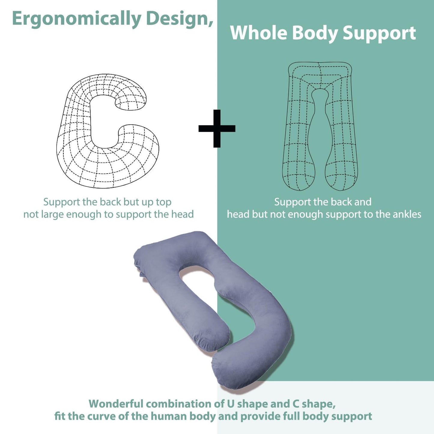 Chilling Home Pregnancy Pillows for Sleeping, U Shaped Body Pillow Pregnant Pillows for Sleeping Full Body Pillow, Pregnancy Must Haves Maternity Pillows 59 in Pregnancy Body Pillow with Velvet Cover