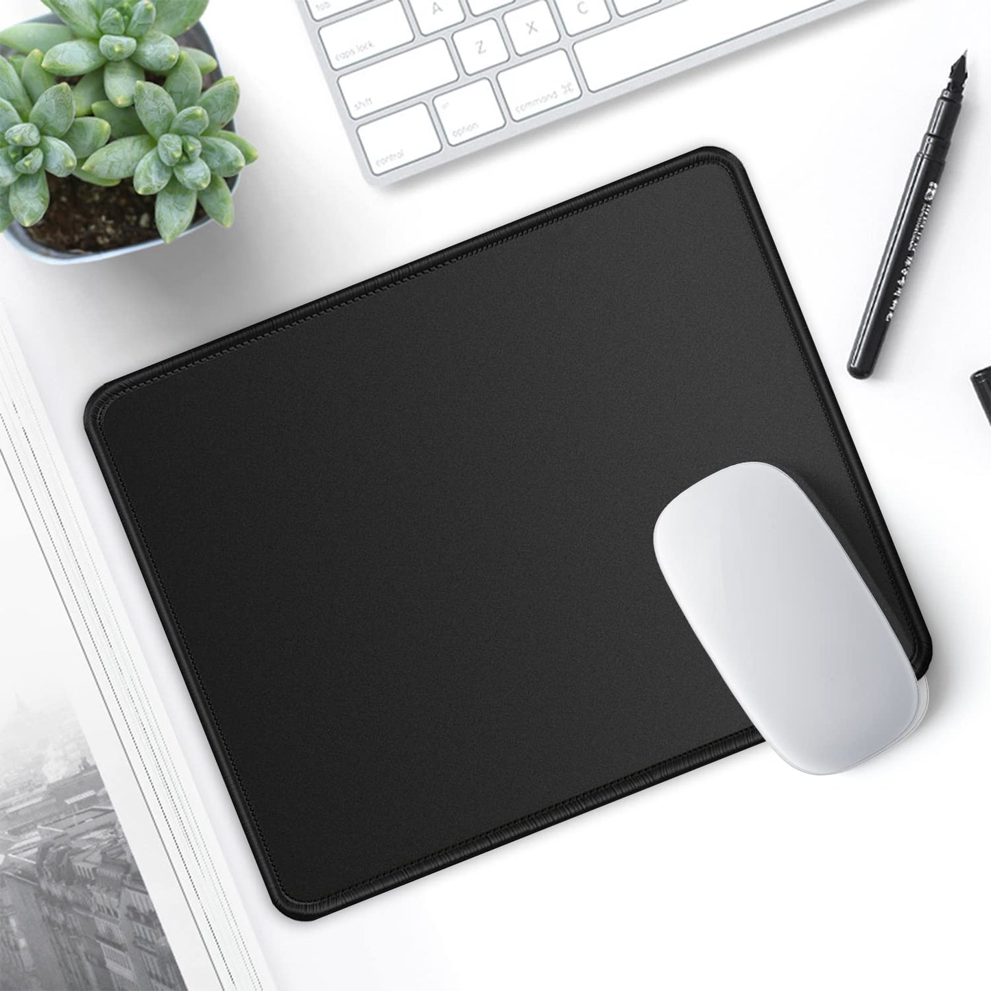ITNRSIIET 15 Pack Mouse Pad with Stitched Edge Premium Textured Square Mouse Mat Washable Non-Slip Rubber Base Smooth Precise Operation Desktop Protection Mat, 10.2×8.3×0.12 inches, Black