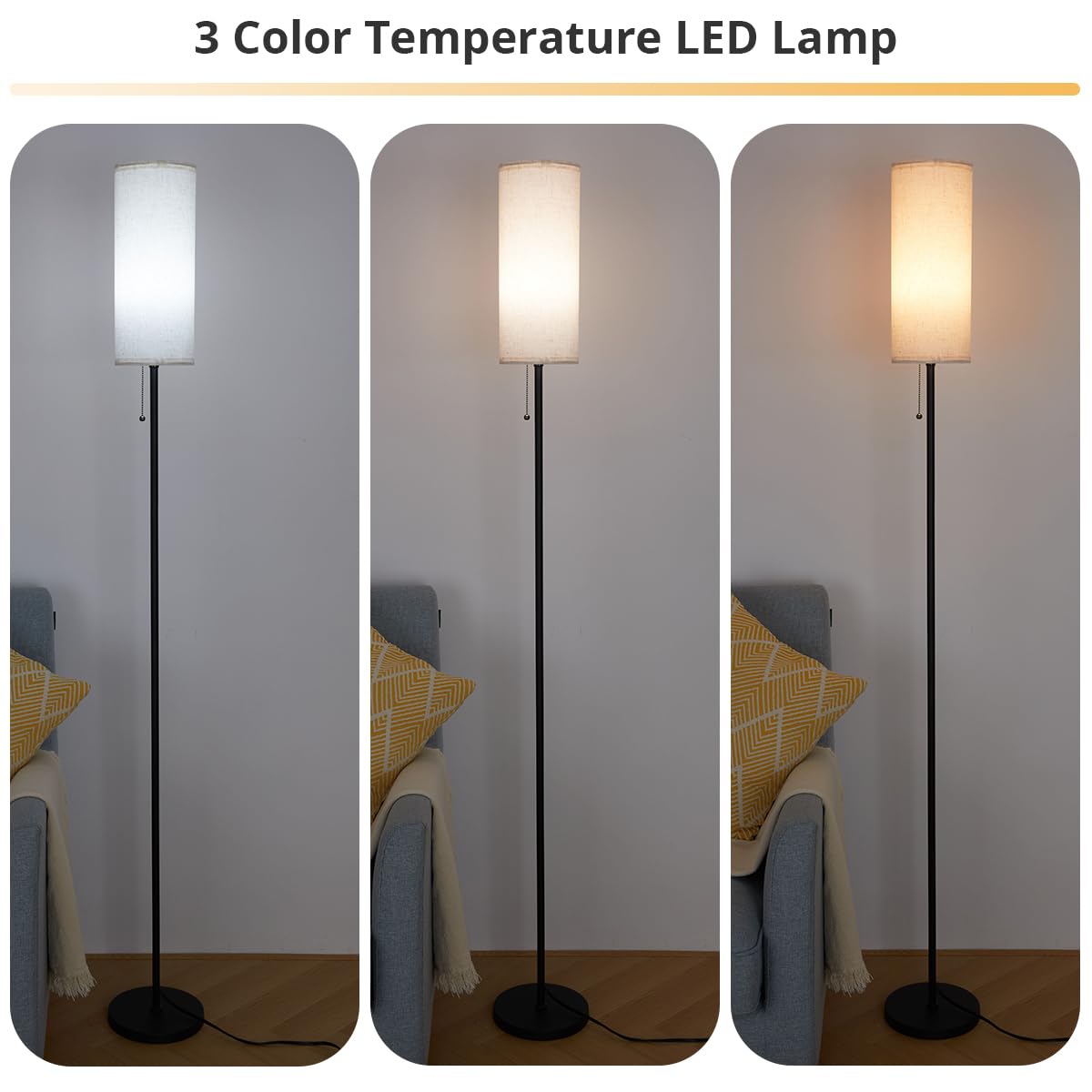 IPARTS EXPERT Floor Lamp for Living Room, 68" Tall Lampshade W/Pull Wire