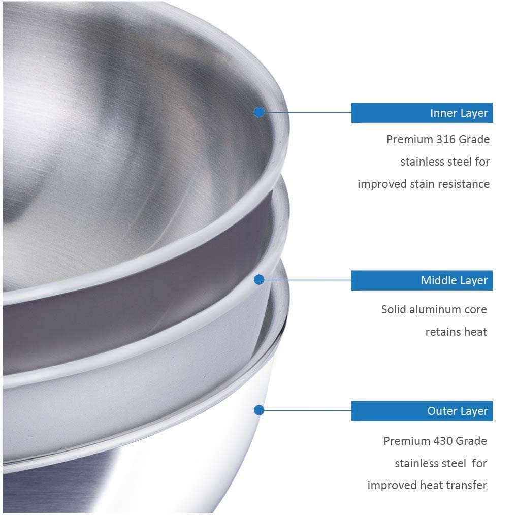QX LIVING Stainless Steel Tri-Ply Clad Wok, Your Every Day Frying Pan with Tempered Glass Lid, 10 Inch Diameter, 1.6kg Wok Body Weight, All Stove Types (Stainless Steel Wok)