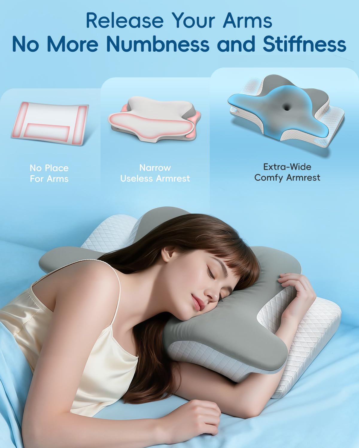 BUWAN Cervical Neck Pillow, Ergonomic Contour Memory Foam Pillow with Cooling Breathable Case, Neck and Shoulder Support for Side Back Stomach Sleepers, Washable Cover, Compact, Grey