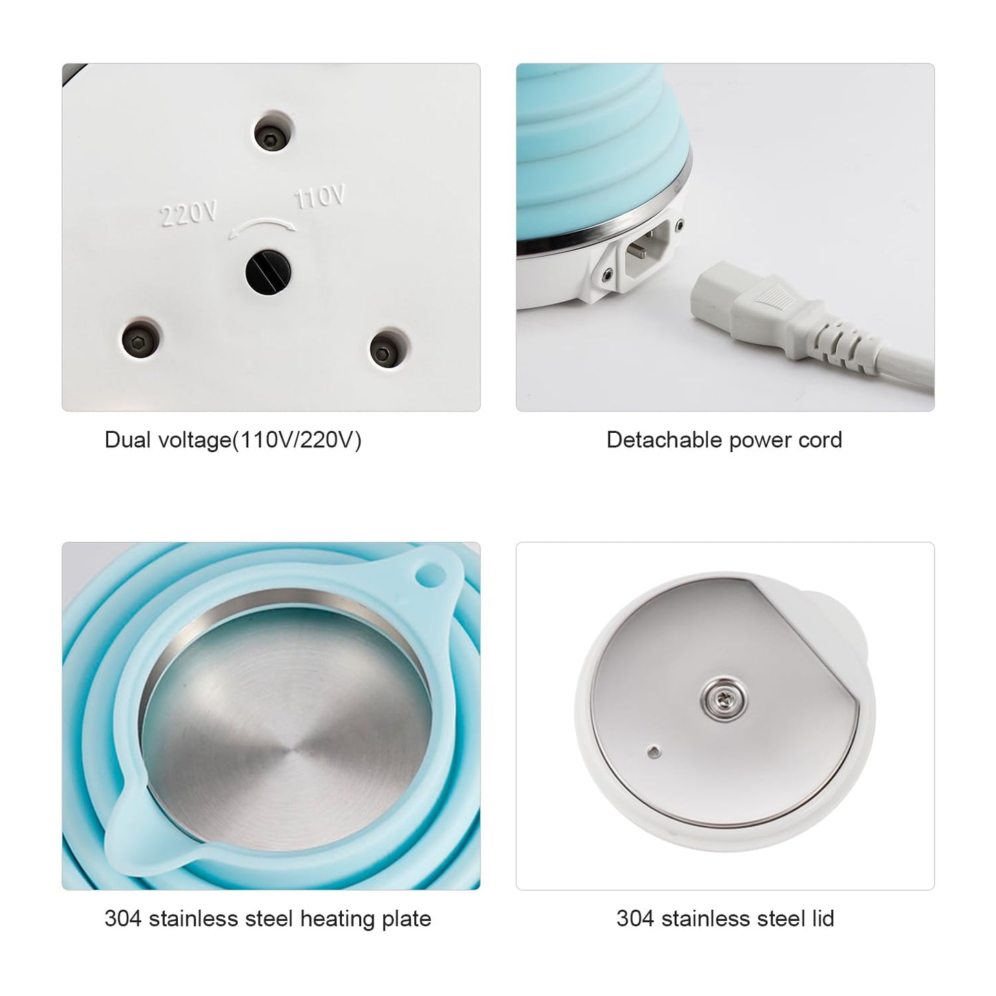 Travel Foldable Electric Kettle Portable Food Grade Silicone Collapsible Kettle 110-220V US Plug, 555ML Hot Water Boiler & Camping Silicone Collapsible Pour Over Coffee Dripper Paperless Coffee Filter