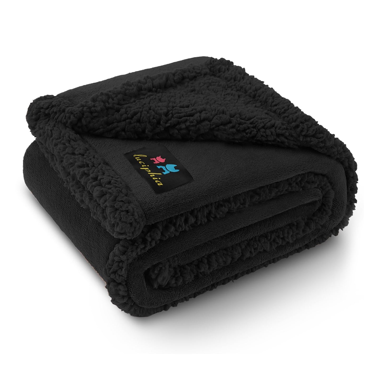 Waterproof Pet Blanket, Liquid Pee Proof Dog Blanket for Sofa Bed Couch, Reversible Sherpa Fleece Furniture Protector Cover for Small Medium Large Dogs Cats,Black X-Large（85" x 57"