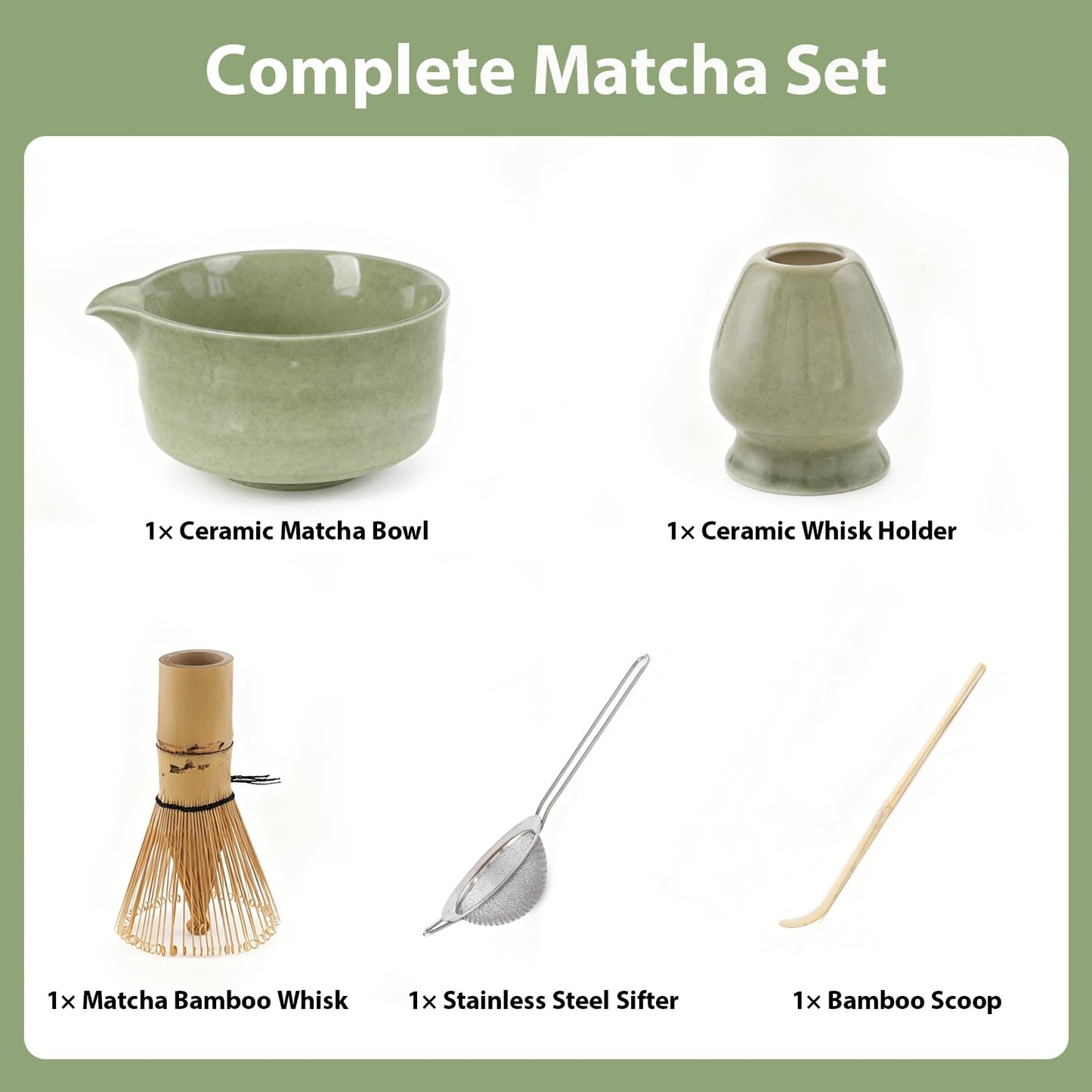 Matcha Whisk Set, Matcha Kit Japanese Tea Set Includes Matcha Bowl with Spout, Matcha Whisk Holder (Chasen), Bamboo Matcha Whisk and Bamboo Scoop, Ceramic Matcha Kit for Tea Lovers