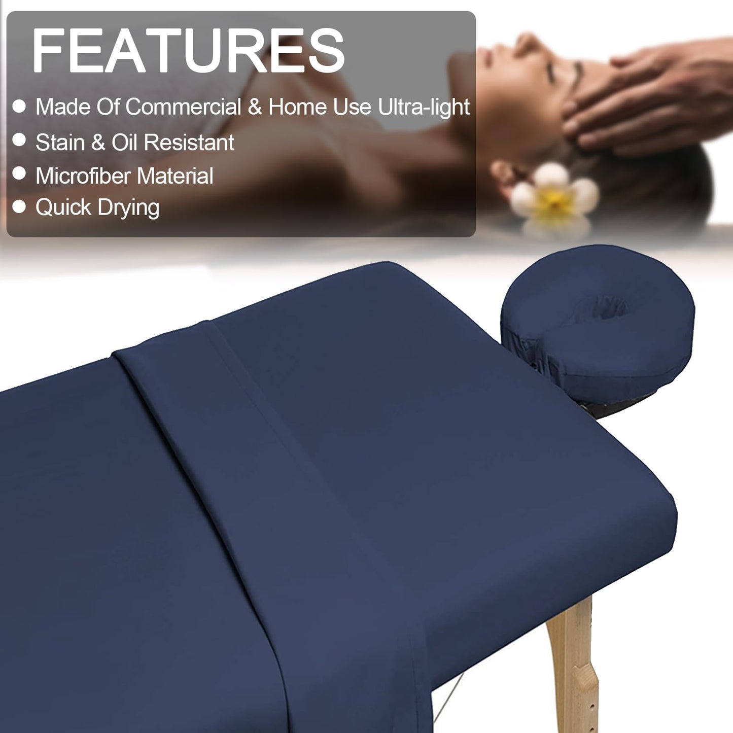 Microfiber Massage Sheet Set, Massage Table Fitted Sheets Resistant Oil and Wrinkle, Spa Bed Cover Esthetician Includes Massage Table Cover, Fitted Sheets, Face Rest Cover (4pcs Blue)