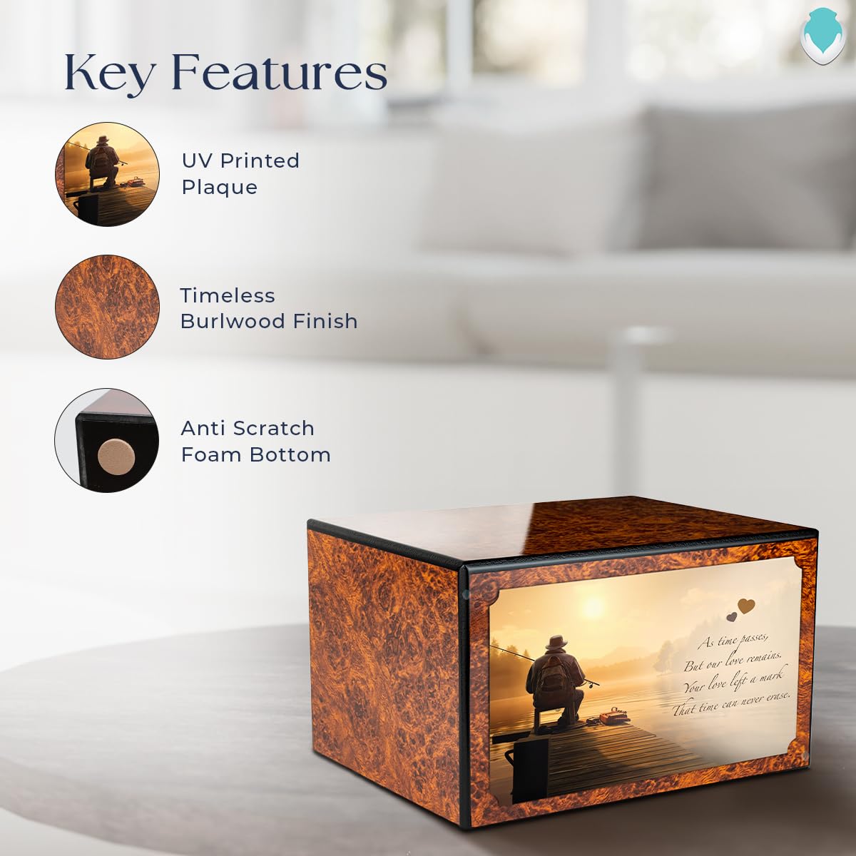 GetUrns Heritage Adult Burl Cremation Urn Box for Human Ashes I Gone Fishing Wooden Urns for Male and Female I 213lbs