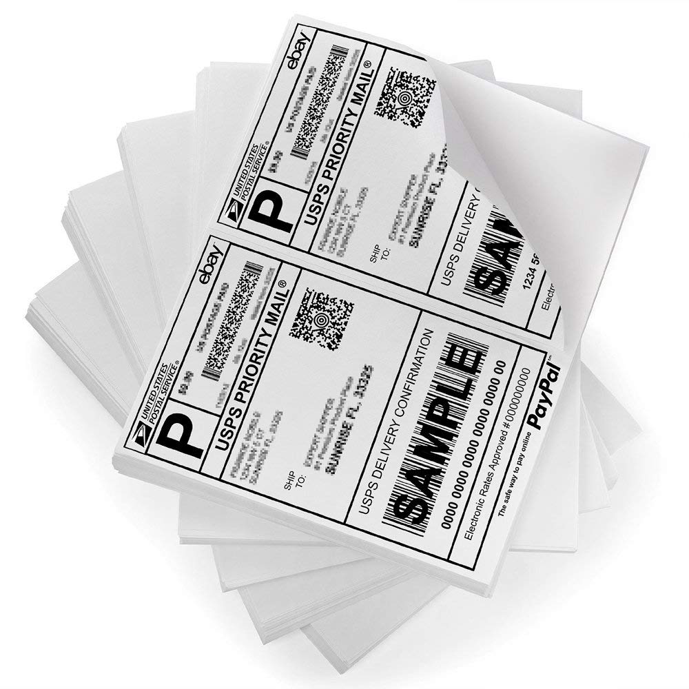 FungLam Shipping Labels 2 per Page - Half Sheet Shipping Labels for Laser & Inkjet Printers - 8.5 x 5.5 Self Adhesive Mailing Labels, White (500 Sheets, 1000 Labels)