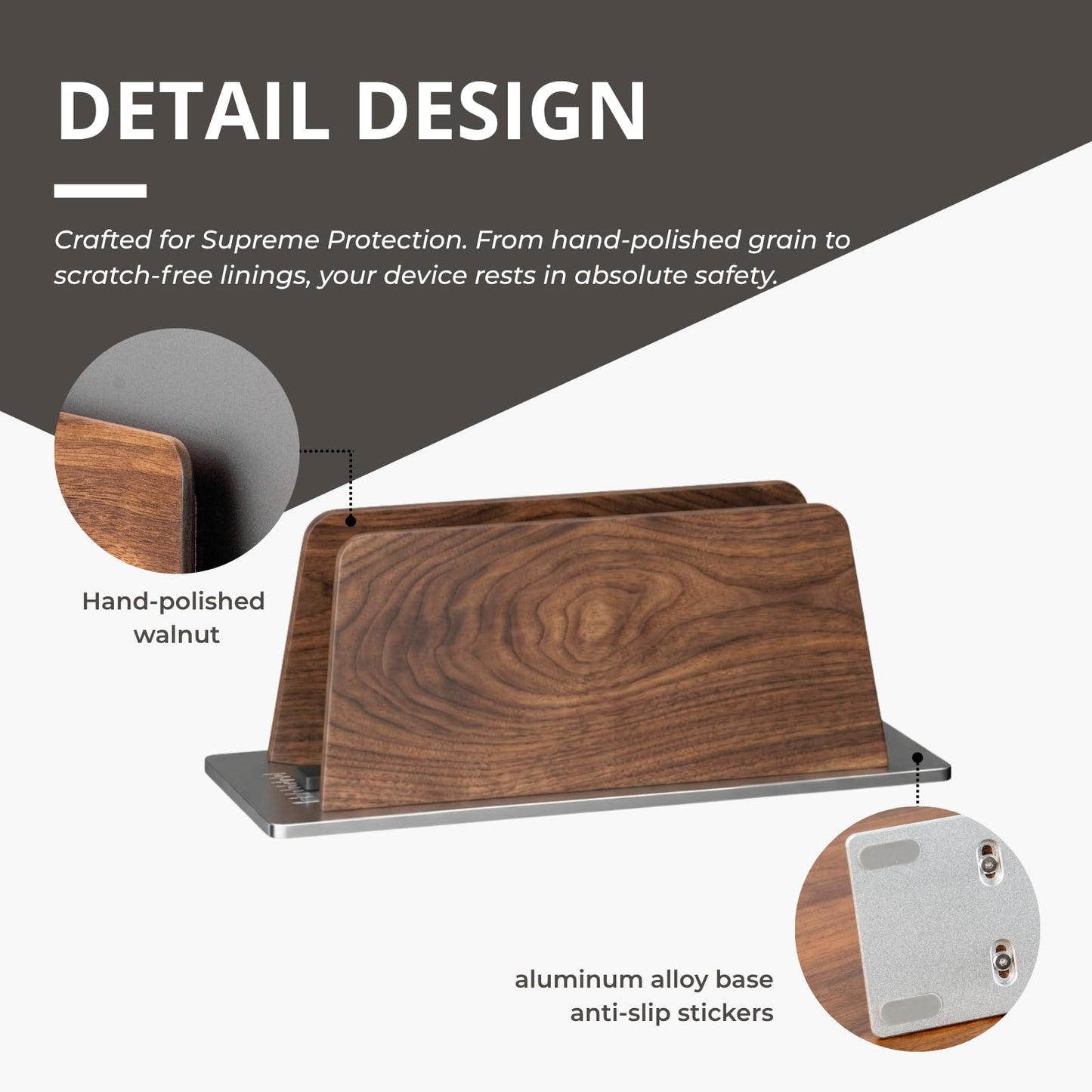 muso Wood Vertical Laptop Stand, Single Slot Walnut Wood Laptop Holder Vertical with Adjustable Dock Size, Adjustable Width for MacBook and Other Laptops, Space-Saving Desk Organizer for Small Office