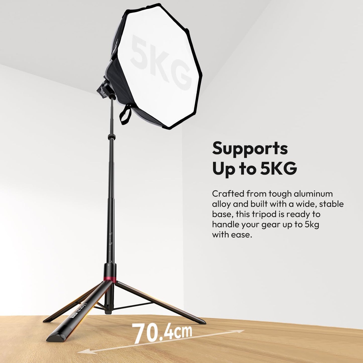 ULANZI 2M/78.74“ Light Stand Aluminum Alloy Up to 5KG Eccentric Tube Portable Heavy Duty Tripod Dual Locking Quick Release