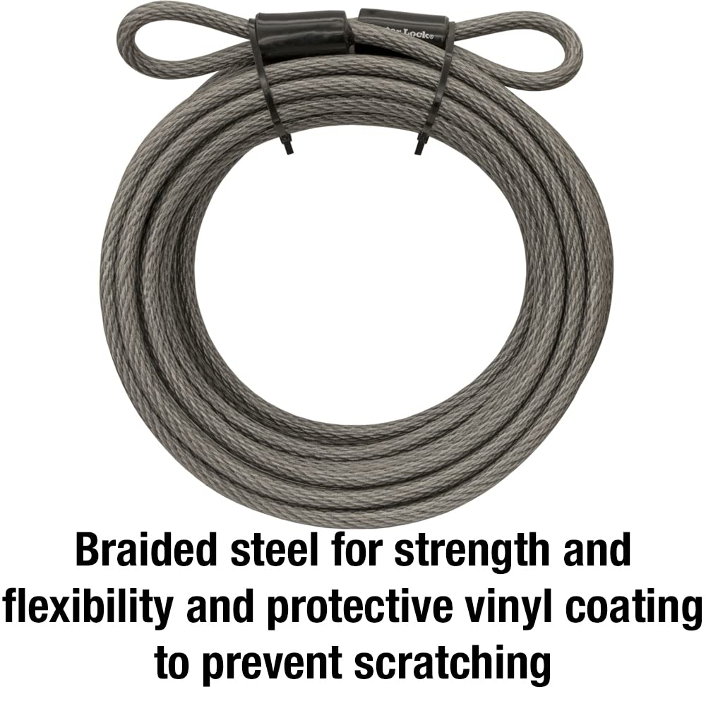 Master Lock Steel Bike Lock Cable, 30 ft. Long x 3/8 in. Diameter Vinyl Coated Cable with Looped Ends, 70DCC,Gray