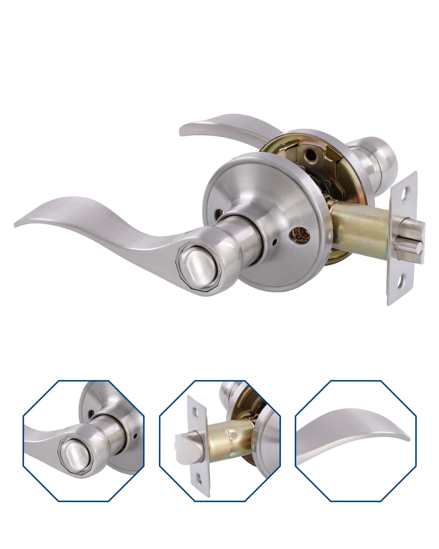 （1 Pack） Keyed Alike Front Door Lever Lockset with Single Cylinder Deadbolt Combination Set， Wave Style Lever, Front Door/Exterior Door Knob with Lock and Deadbolt， Satin Nickel Finished