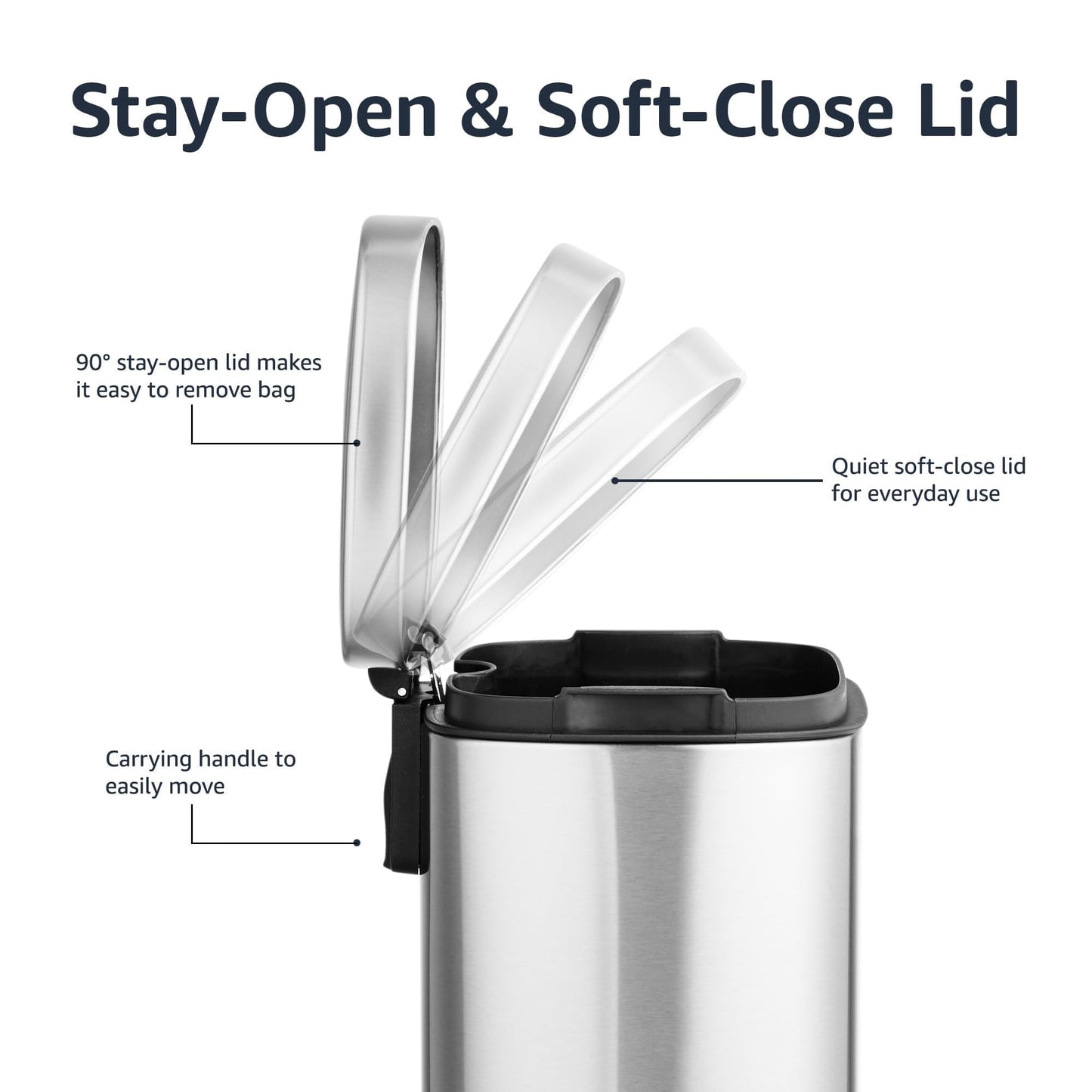 Amazon Basics Smudge Resistant Mini Rectangular Trash Can with Soft-Close Foot Pedal, Brushed Stainless Steel, for Bathroom & Small Space, 5L /1.32 Gal, Satin Nickel Finish, 18.5cm Lx21.6cm Wx30.0cm H