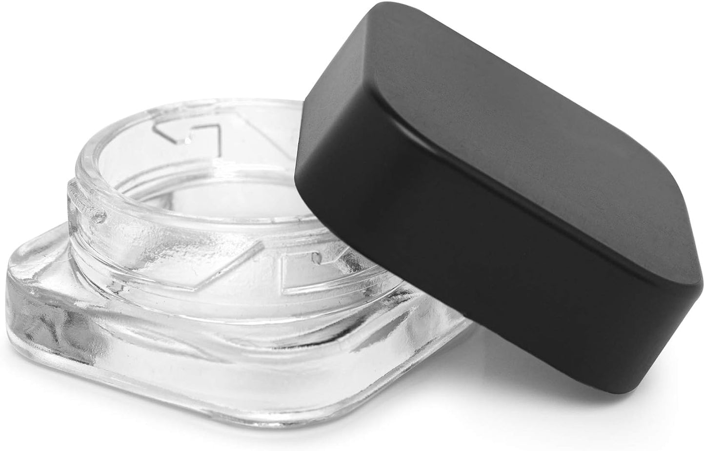 5ml Cube Glass Shoulderless Screw Top Jars w/ Child Resistant Lid | Containers for Essential Oils, Concentrates, Lip Balm, Makeup or Cosmetics | 100pc (Clear Glass, Black Lid)