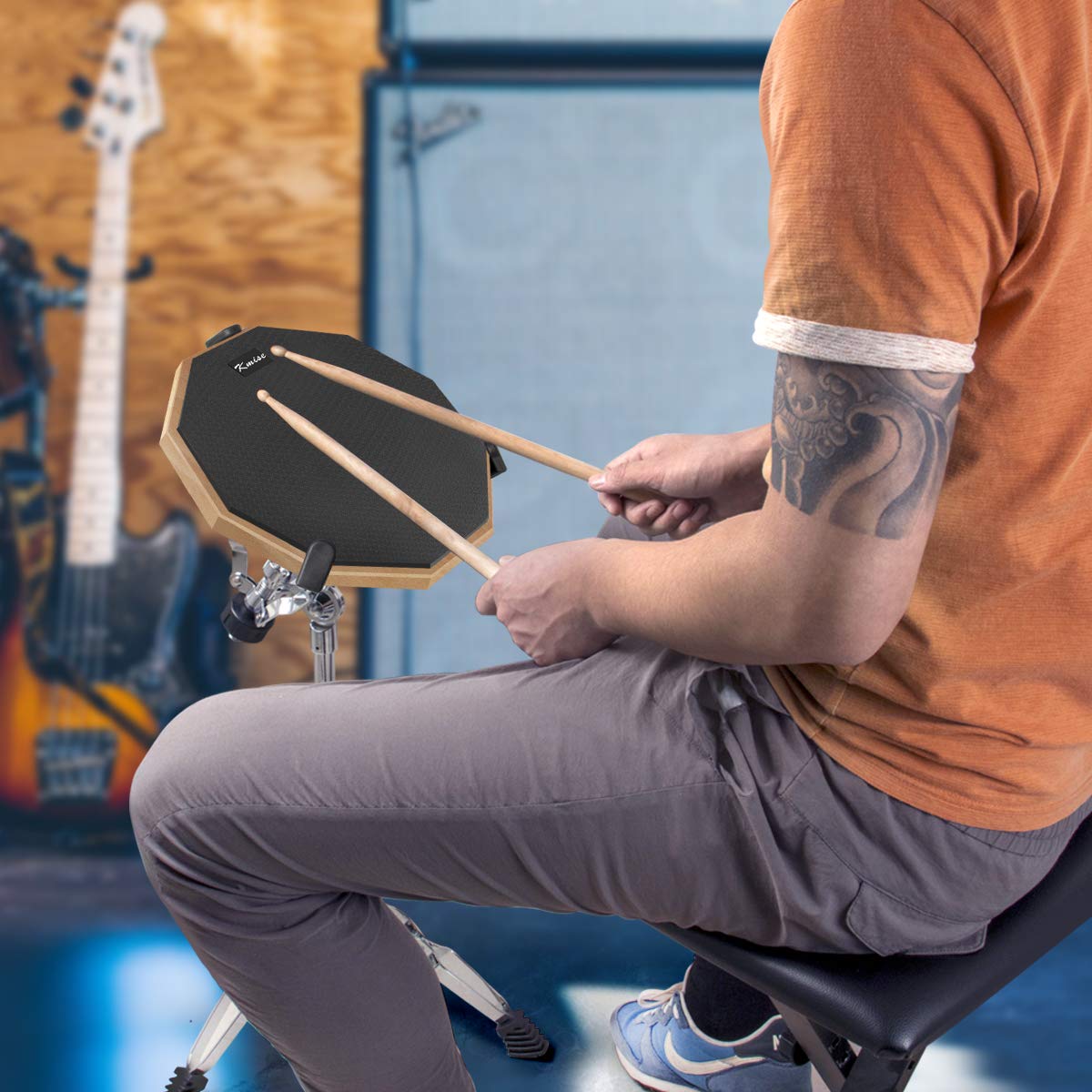 Kmise Drum Practice Pad Kit with Snare Drum Stand and Drumsticks 12 Inch Mute Silent Drum Practice Training Pad Set