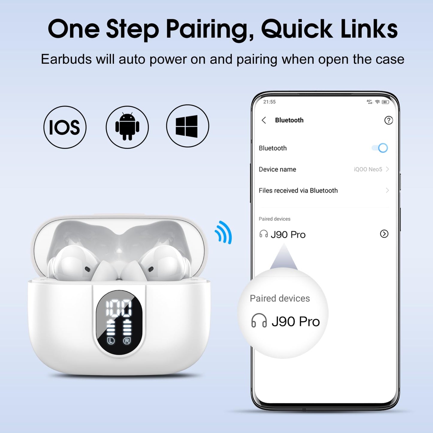 AI Language Translator Earbuds Real Time, 3 in 1 Simultaneous Interpretation Translator Earbuds with 164 Languages/6 Translation Modes, 40H Translation Headphones with ENC Mic Business/Learning White