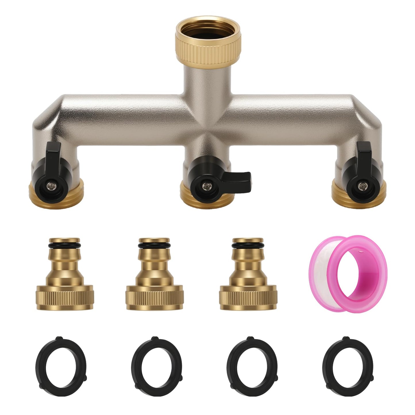 MEASUREMAN 3-Way Heavy Duty Brass Garden Hose Splitter Kit Leak-Proof Water Distributor with Shut-Off Valves 3/4" Faucet Connector for Garden, Lawn, RV & Irrigation