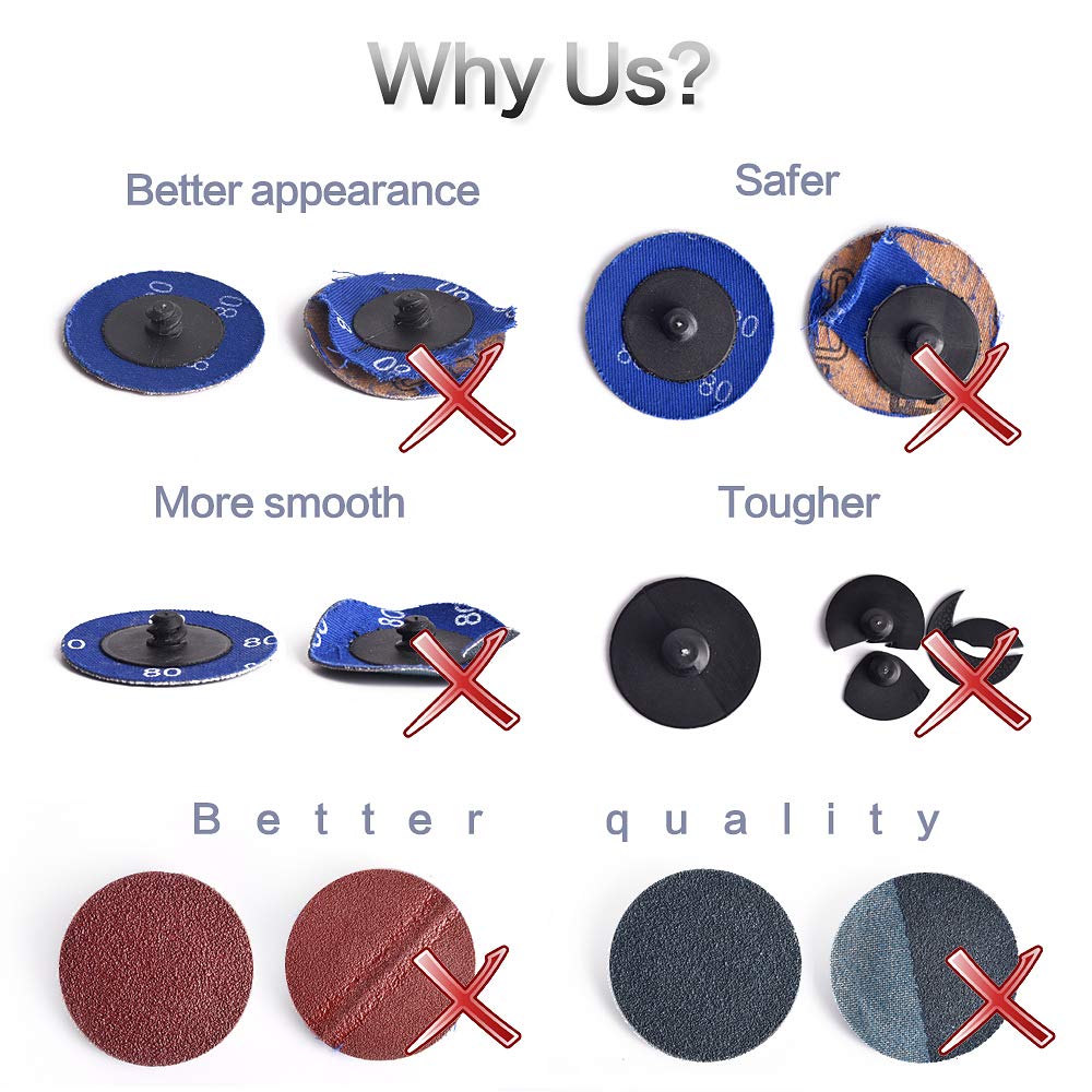 NYXCL 60Pcs 2 Inch Quick Change Sanding Discs Set, 2Pcs 1/4" Holders, Die Grinder Surface Conditioning Burr Rust Paint Removal
