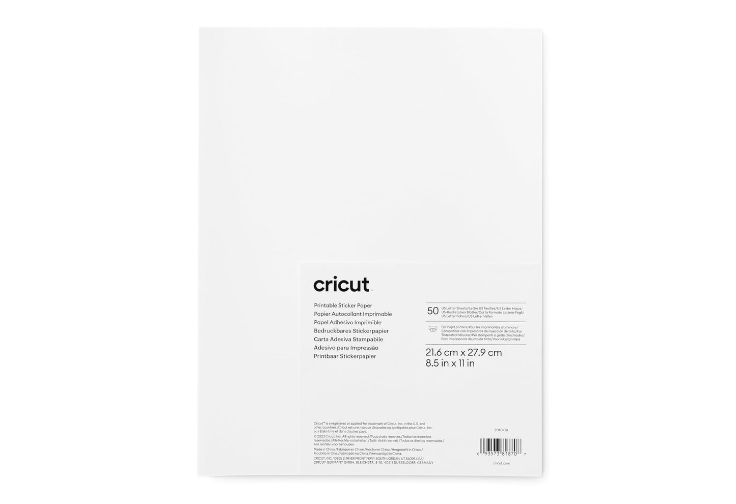 Cricut Printable Sticker Paper - 50 count, US Letter Size (8.5in x 11in)