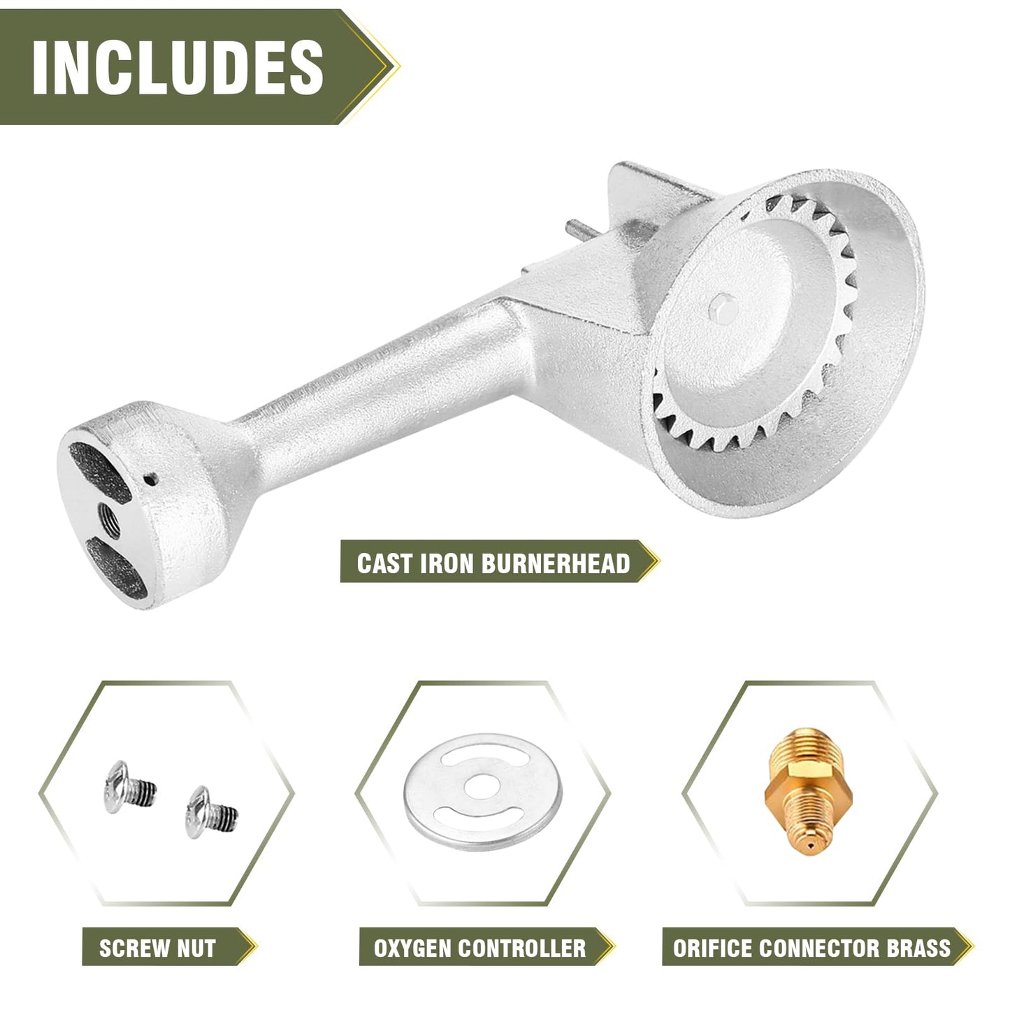 BESTFIRE High Pressure Cast-Iron Propane Burner Head,Taper Burner Head with 20 PSIG Adjustable High Pressure Propane Regulator with Hose and Brass Fitting for Propane Burner Head for Cooking Outdoor