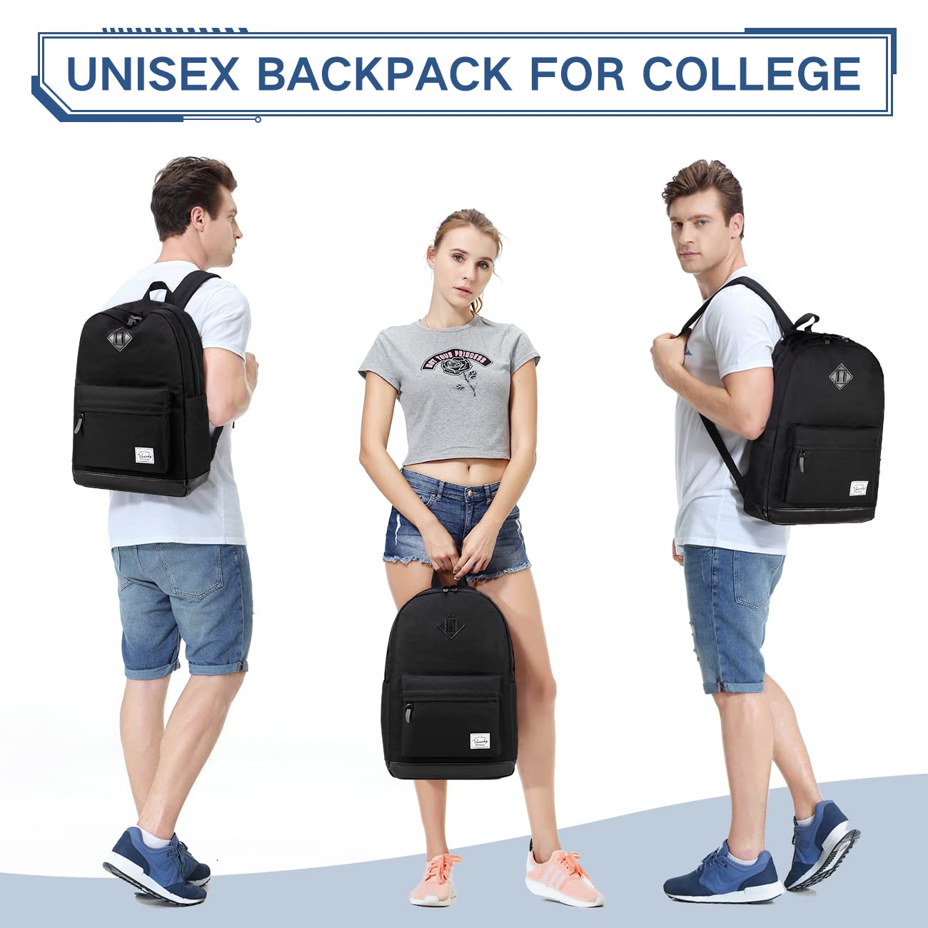 Backpack for Men Women, VASCHY Water-Resistant School Backpack Bookbag Daypack for Teens/College Students Plain Black