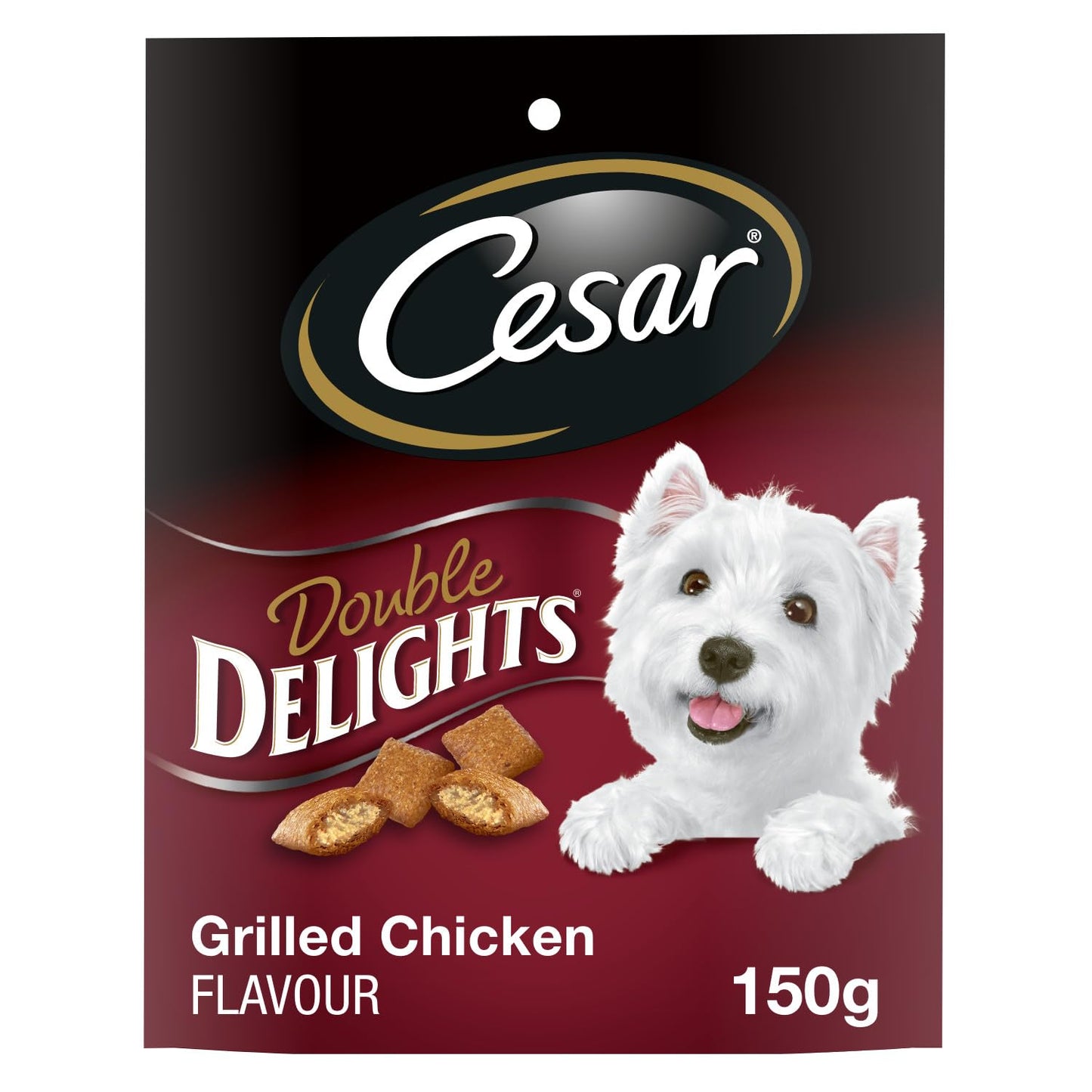 CESAR DOUBLE DELIGHTS Dog Treats, For Small Breed Adult Dogs, Grilled Chicken Flavour, No Artificial Flavours, No Artificial Colours, Less Than 3 Calories Each, 150g Pouch