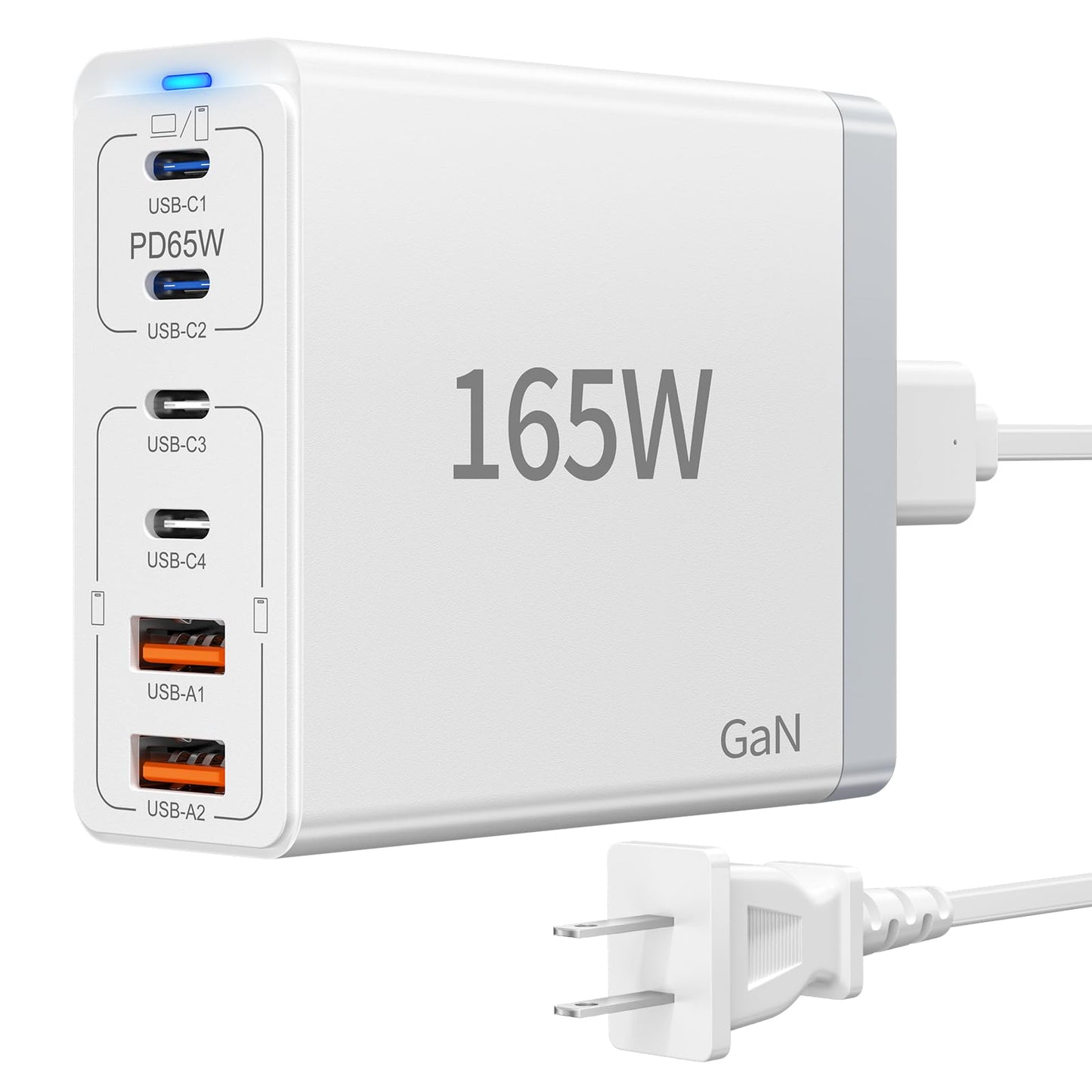 165W USB C Charger Block • 6 Port PD Fast Charging Station • GaN Laptop Wall Plug • 65W Type C Multi Power Adapter Hub Box Brick Compatible with MacBook Pro/Air, iPad,iPhone, Pixel, S23 S22