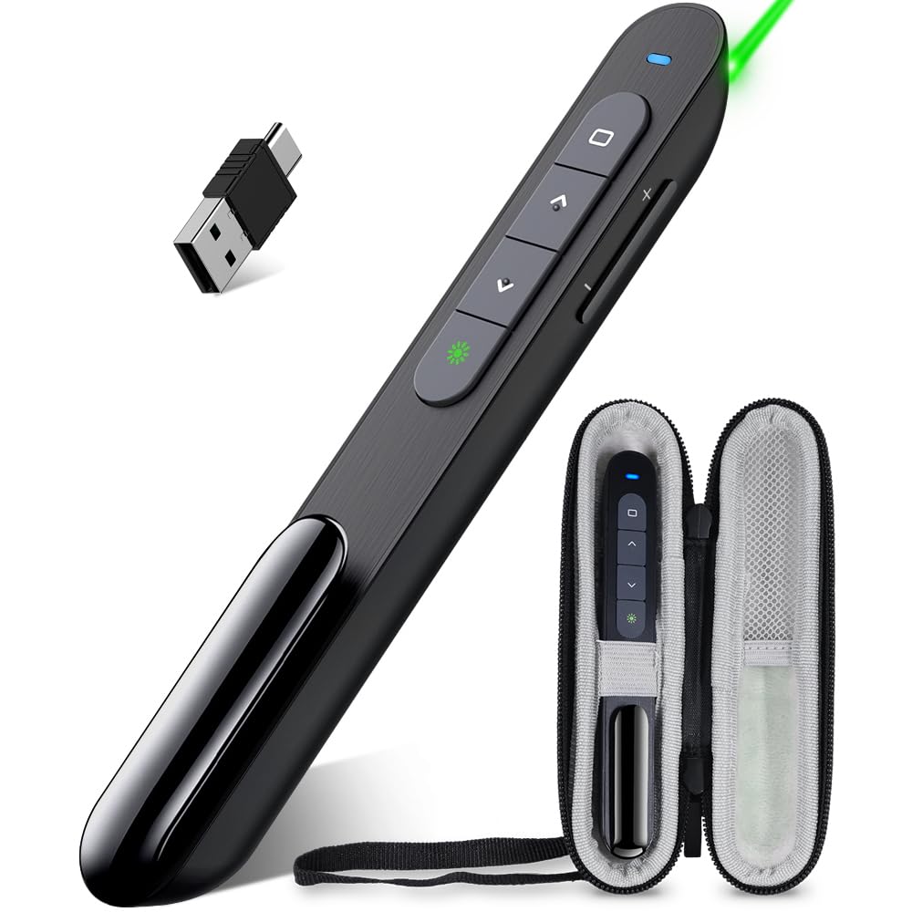 Rechargeable Presentation Clicker 100FT Wireless Presenter Remote, Hyperlink Volume Control PowerPoint Clicker Presentation Remote, 2.4GHz USB Presentation Clicker for Mac Laptop Computer10