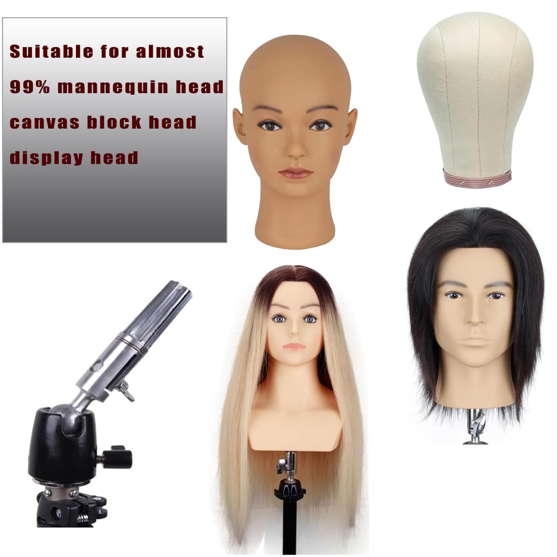 Hair Way Heavy Duty Cosmetology Adjustable Mannequin Head Tripod Stand Styrofoam Canvas Block Head Tripod with Black Carry Bag (87-176cm)