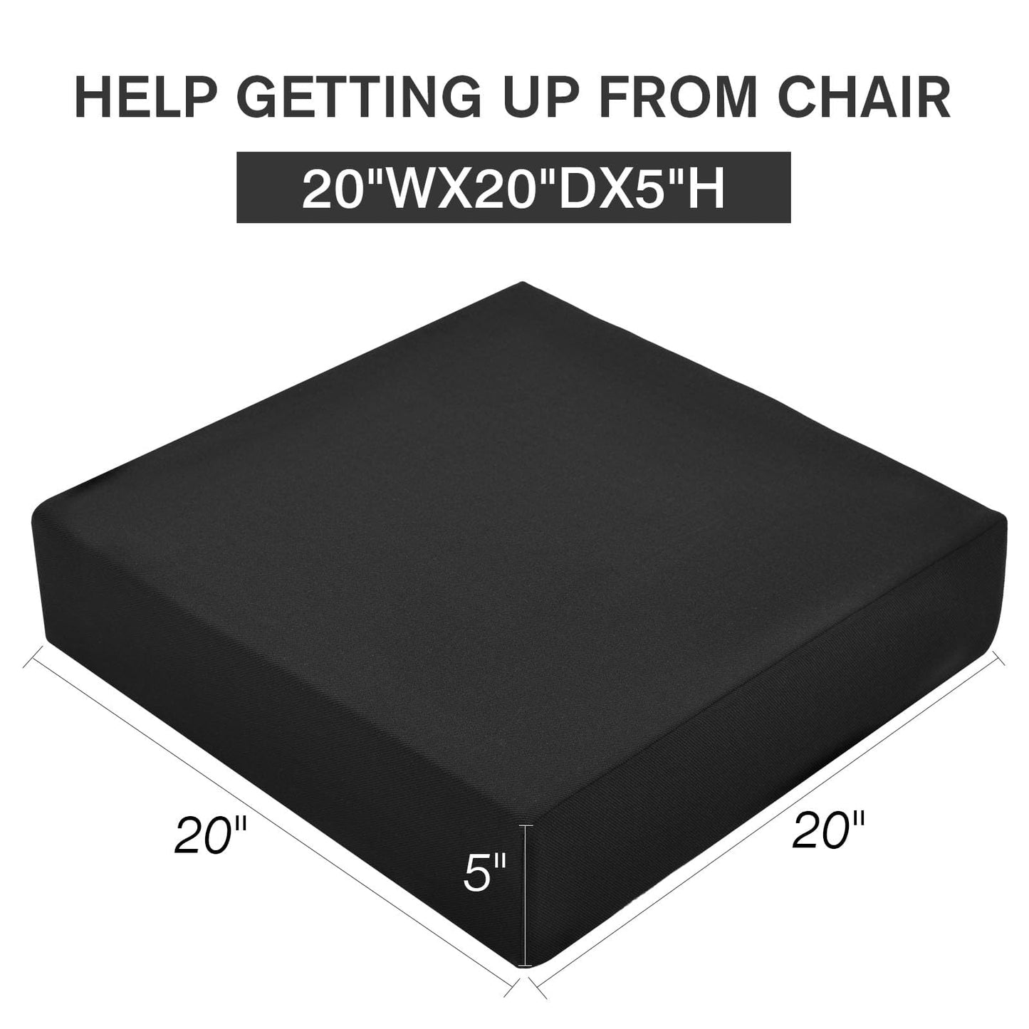 HAVARGO Extra Large Recliner Chair Cushion 20 x 20 x 5 Inches Thick Memory Foam Seat Cushion for Elderly Seat Riser with Non-Skid Backing, Black
