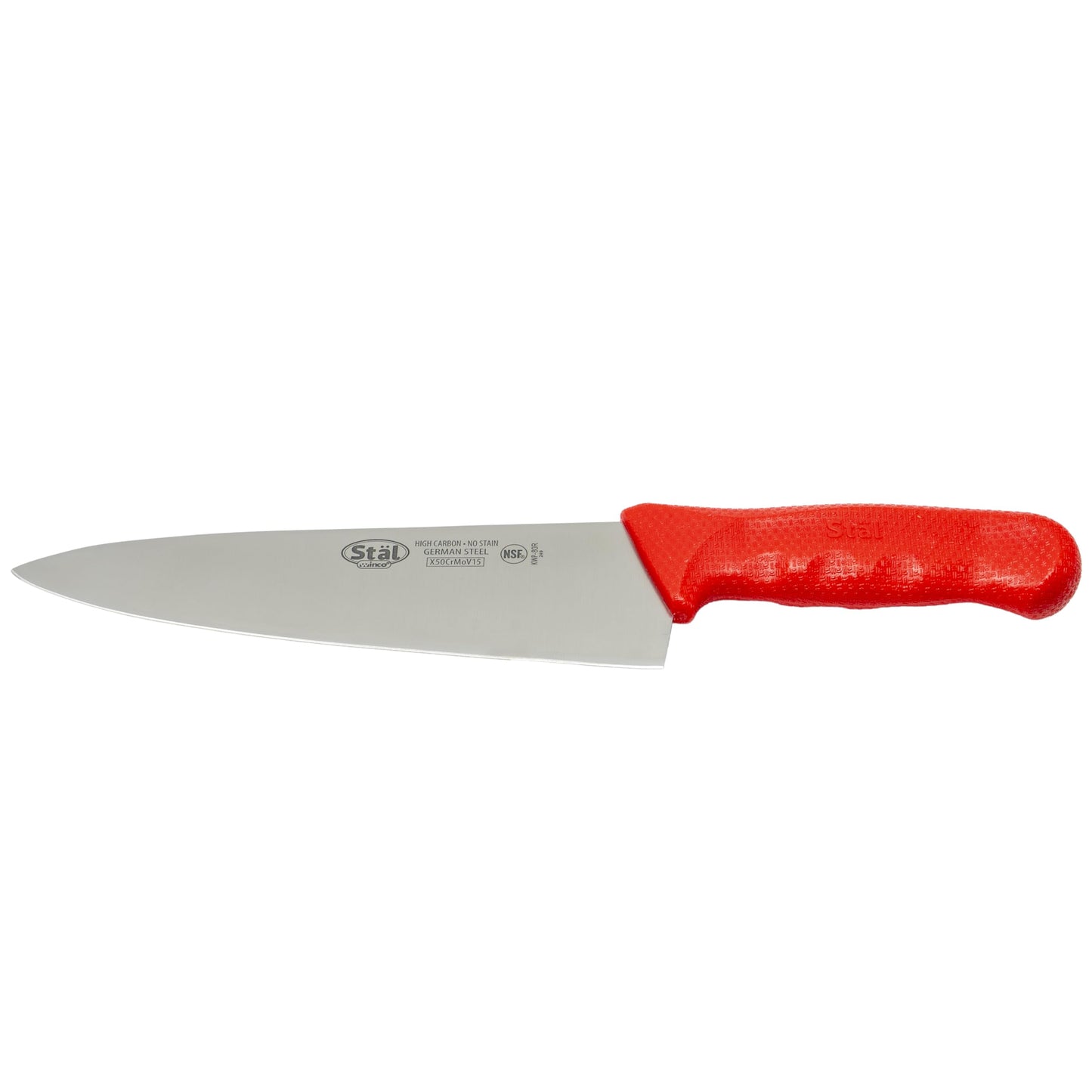 Winco 8" Commercial-Grade Chef's Knife with German Steel Blade, Red