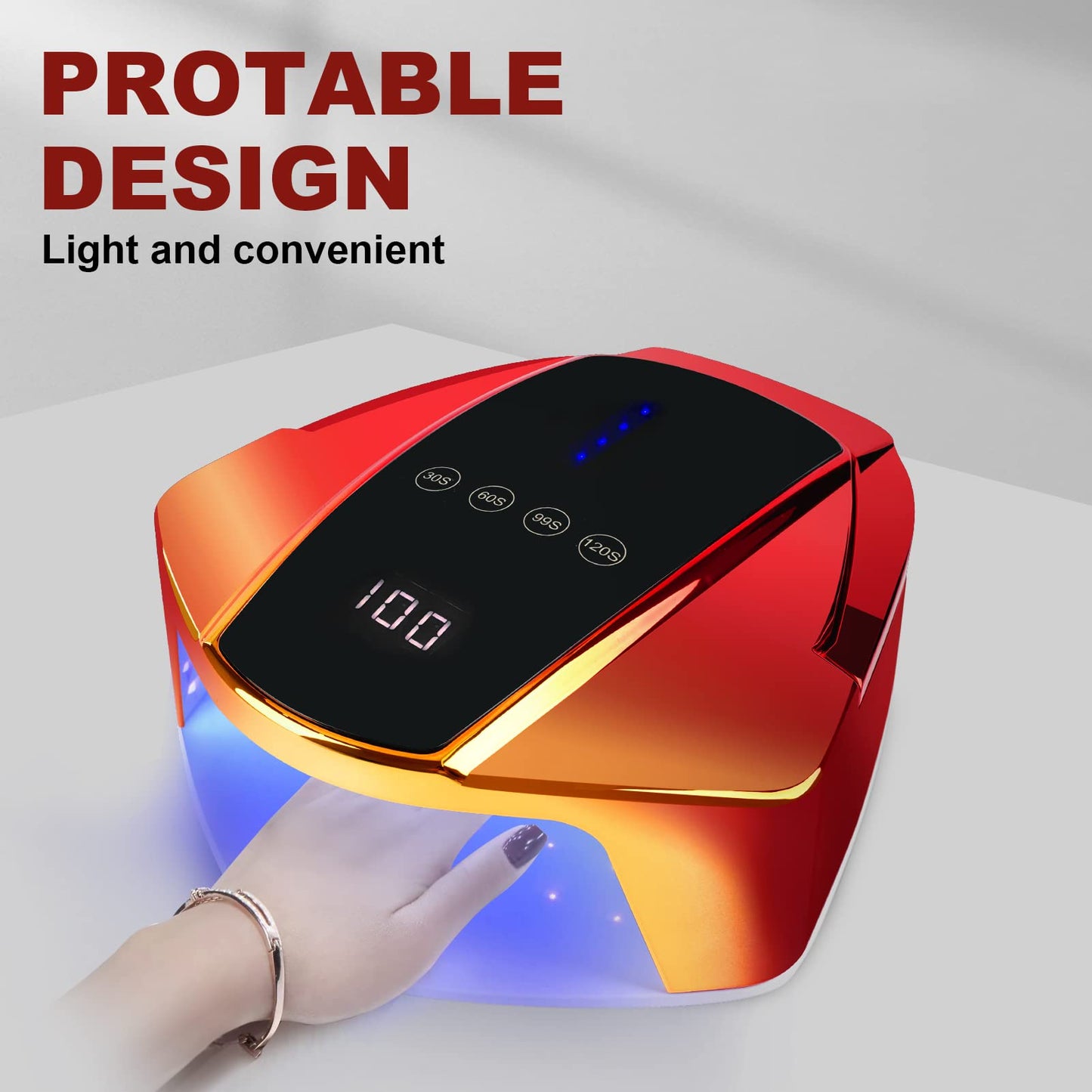 96w Cordless LED Nail Lamp with Portable Handle Professional Curing UV Lamp for Gel Nails Auto Infrared Sensor and 4 Timers (Red)