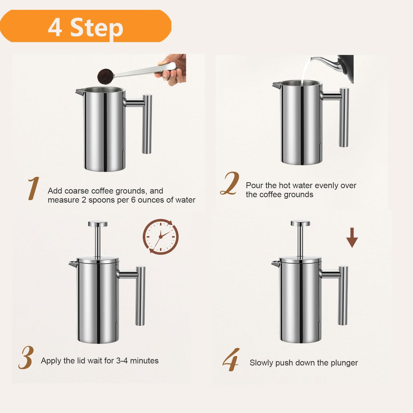 Meelio Large French Press Coffee Maker 1500ml/50oz Double-Wall Insulated Stainless Steel Coffee Press, 3 Level Filtration System, French Press for Home, Camping and Office, Silver (8-10 cups)