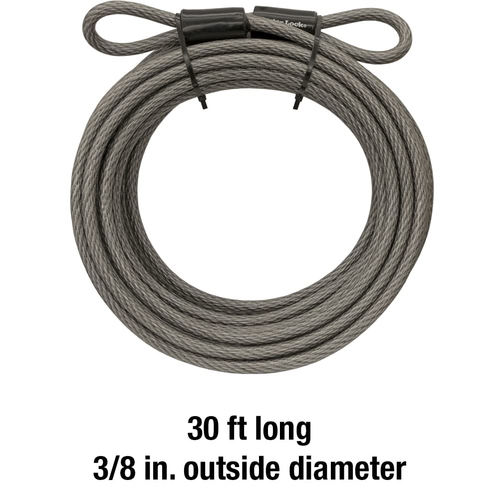 Master Lock Steel Bike Lock Cable, 30 ft. Long x 3/8 in. Diameter Vinyl Coated Cable with Looped Ends, 70DCC,Gray