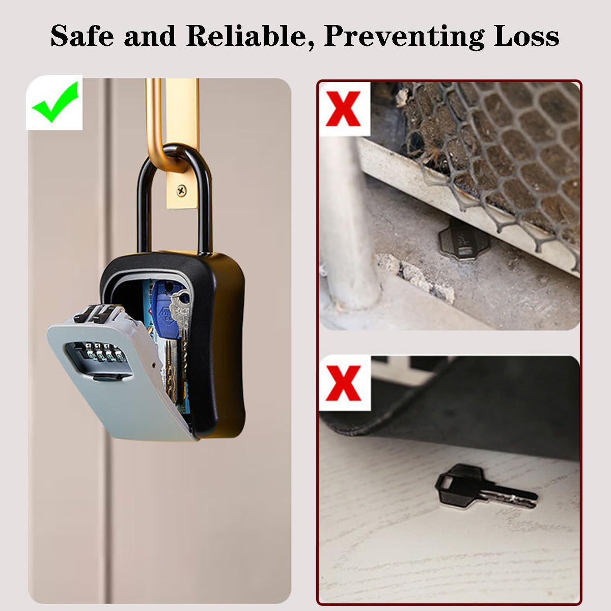 Key Lock Box, Lockboxes for Realtors, Made of Metal Weatherproof 4-Digit Combination Key Lockbox Portable Wall Mounted & Hanging Security Lockbox for Indoor/Outdoor Use, Holds 6 Keys (2 Pack, Grey)