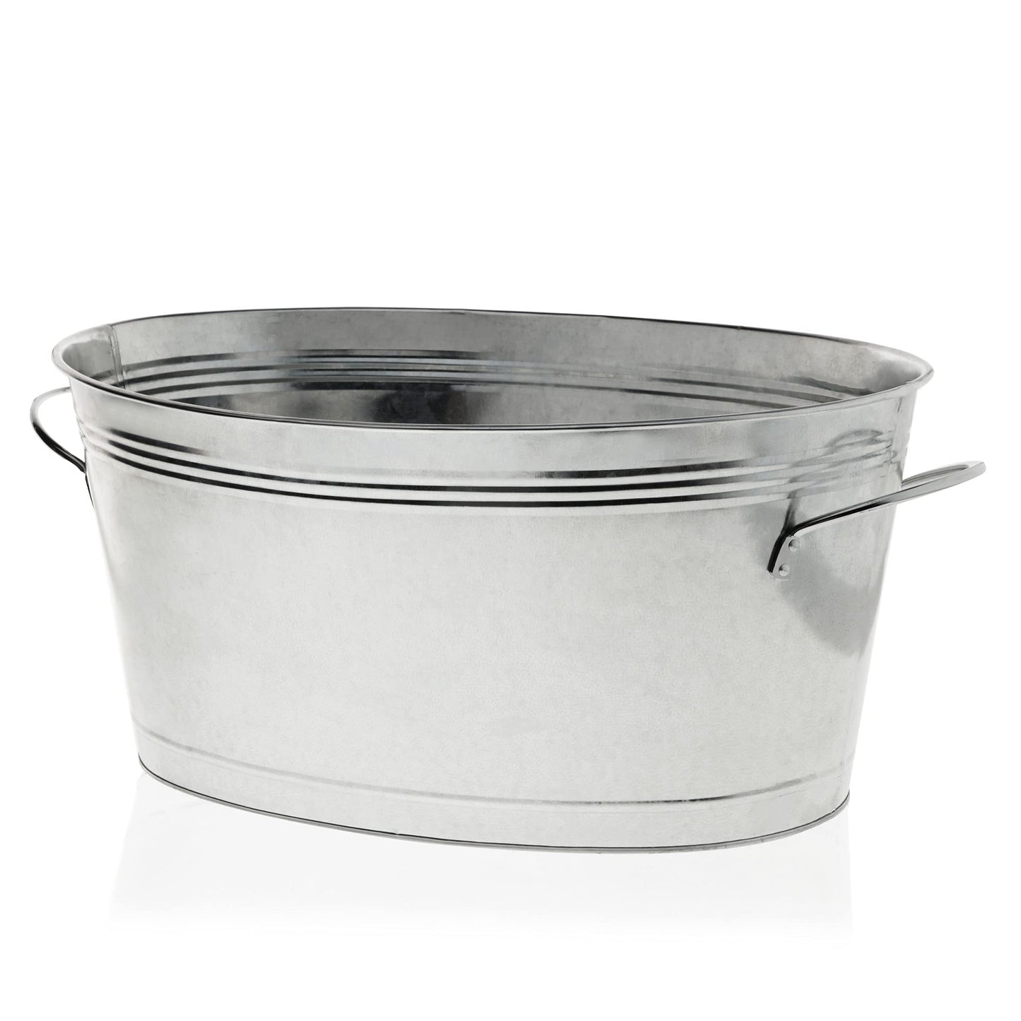 True Classic Oval Ice Bucket, Galvanized Metal Drink Cooler Beverage Tub, Chill Wine & Beer, 6.3 for Home Parties Gallons, 22.75" x 9.25" ,Silver, 6.3 gallons