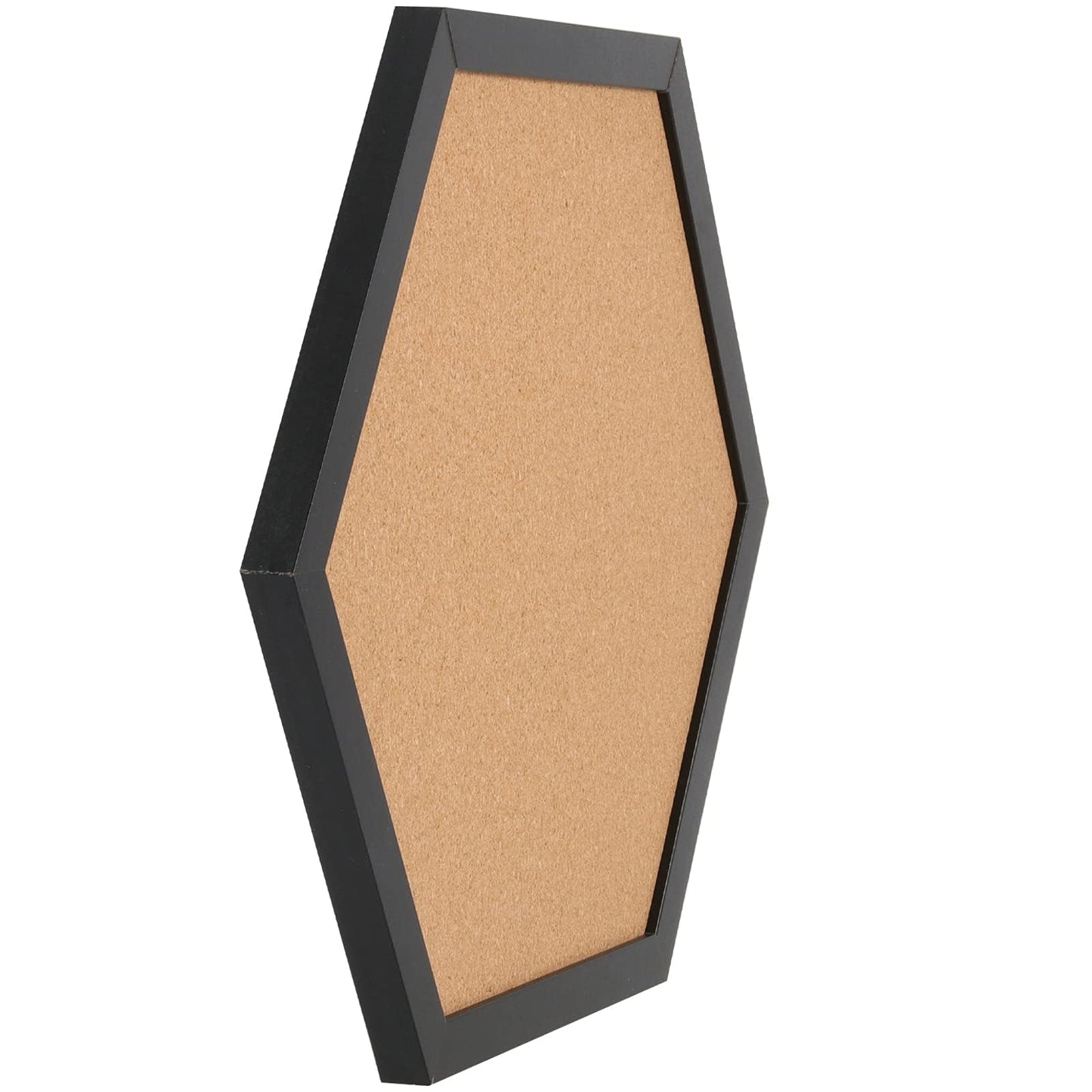 HAKZEON 6 Pack Cork Bulletin Board Hexagon, Small Framed Corkboard Tiles 13.46"x12" with 6 Push Pin Wood Clips and Screws, Thick Decorative Display Boards for Home Office Decor, Black