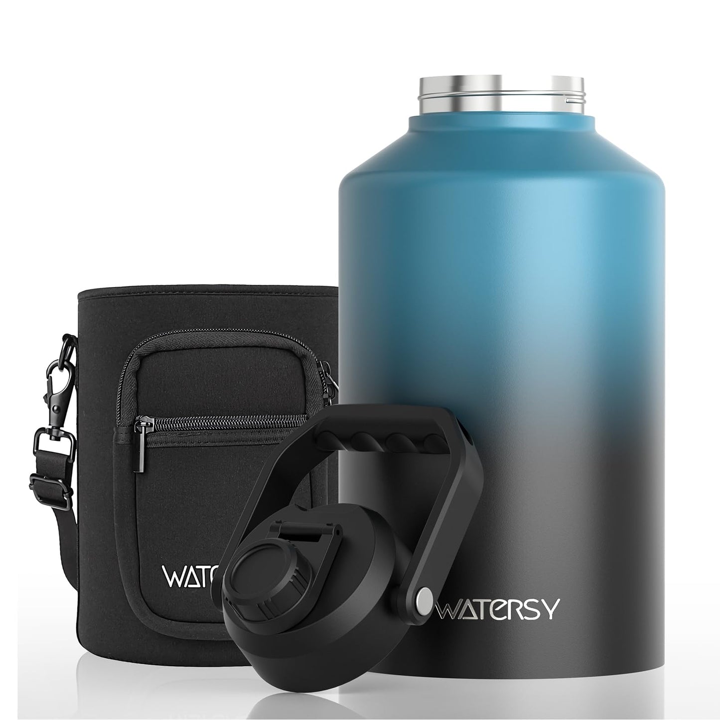 WATERSY 1.5 Gallon Water Bottle Insulated(Cold for 48 Hrs),BPA Free&Leak Proof,196oz Stainless Steel Water Jug,Big thermos,Large Water Bottle with Handle for Gym,Hiking,Camping&Travel,Lake Blue