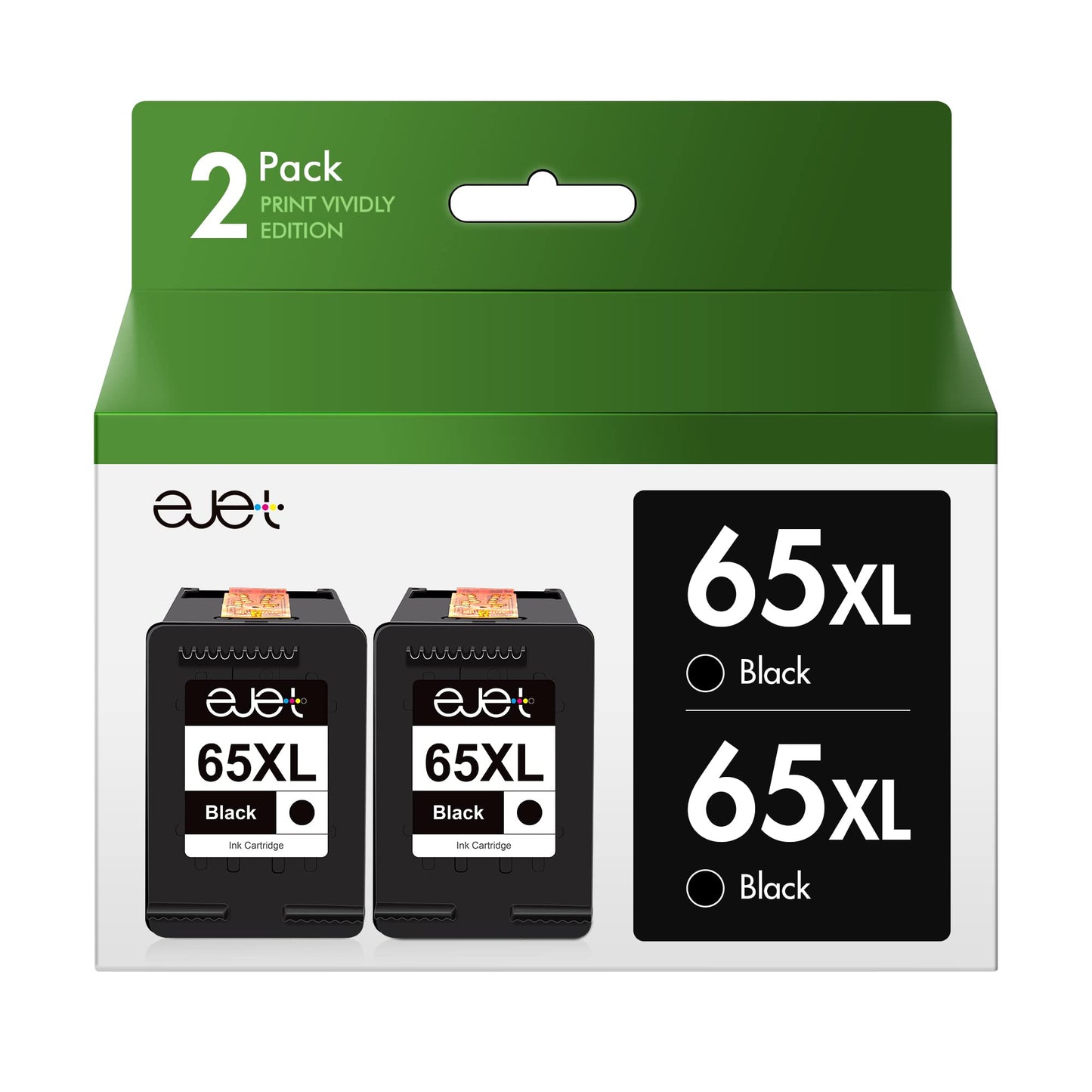 ejet 65 65XL Black Ink Cartridge Replacement for HP 65 XL 65XL Work with Envy 5052 5055 5058 DeskJet 2622 3755 2624 2652 2655 3720 3752 3721 3722 3723 3730 3732 3758 Printer (2 Black)