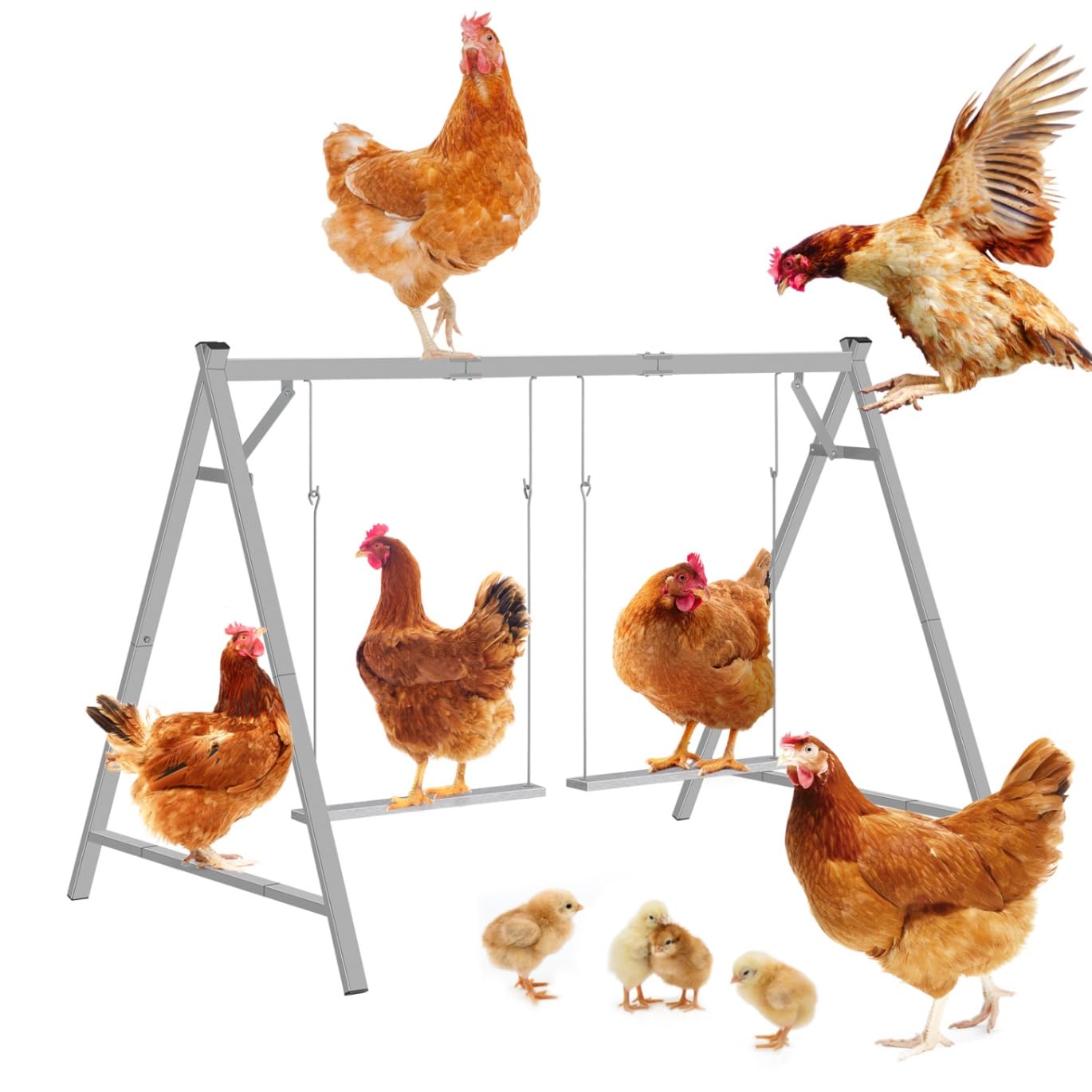 Chicken Roosting Bars Chicken Perch with 2 Swings, Chicken Roost Activity Play for Coop Accessories, Farm Enrichment Toys for Poultry Hens Healthy and Happy