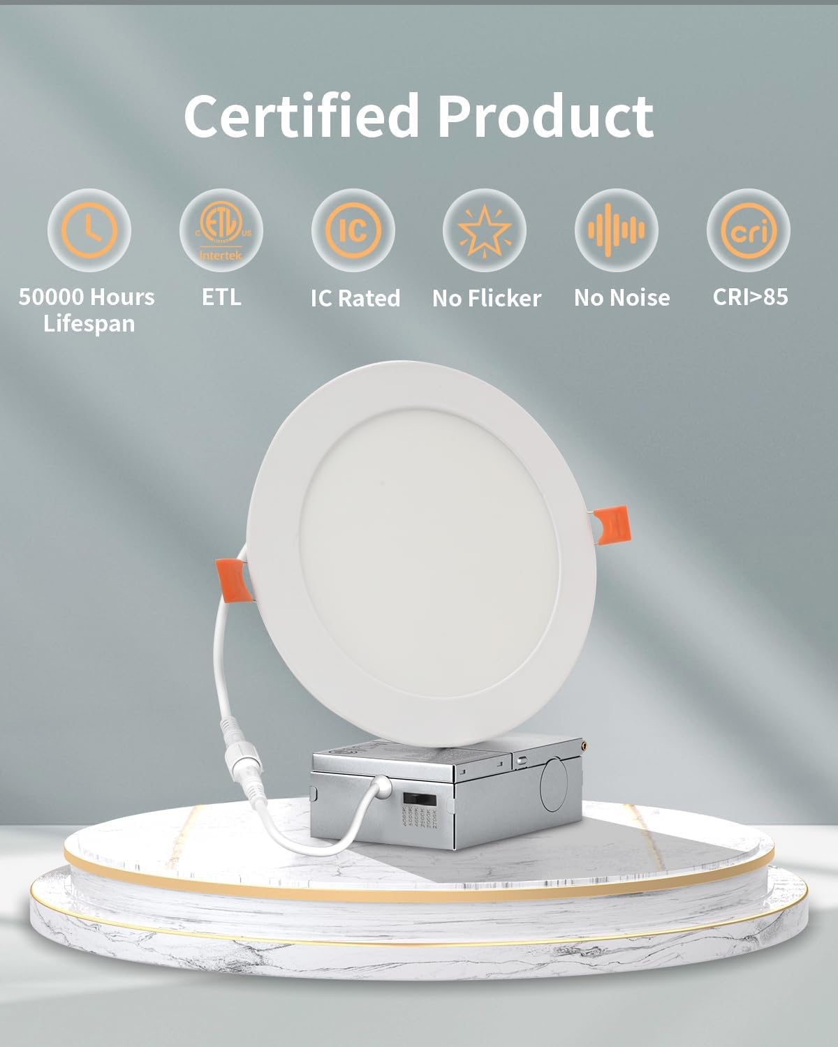 12 Pack 4 Inch 6CCT LED Recessed Pot Lights with Junction Box, Dimmable IC-Rated Ultra-Thin Ceiling Light, 2700K 3000K 3500K 4000K 5000K 6000K Color Changeable 9W 75W Eqv, 750LM