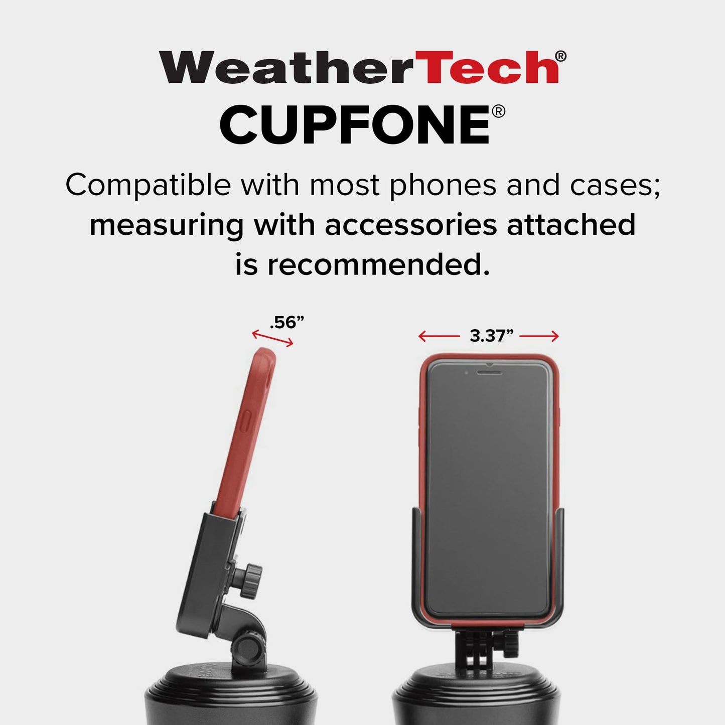 WeatherTech CupFone, Universal Cup Holder Phone Mount for Cars – Adjustable & Secure Fit with Open Access for Charging – Compatible with iPhone, Android (Black Plastic Knobs)