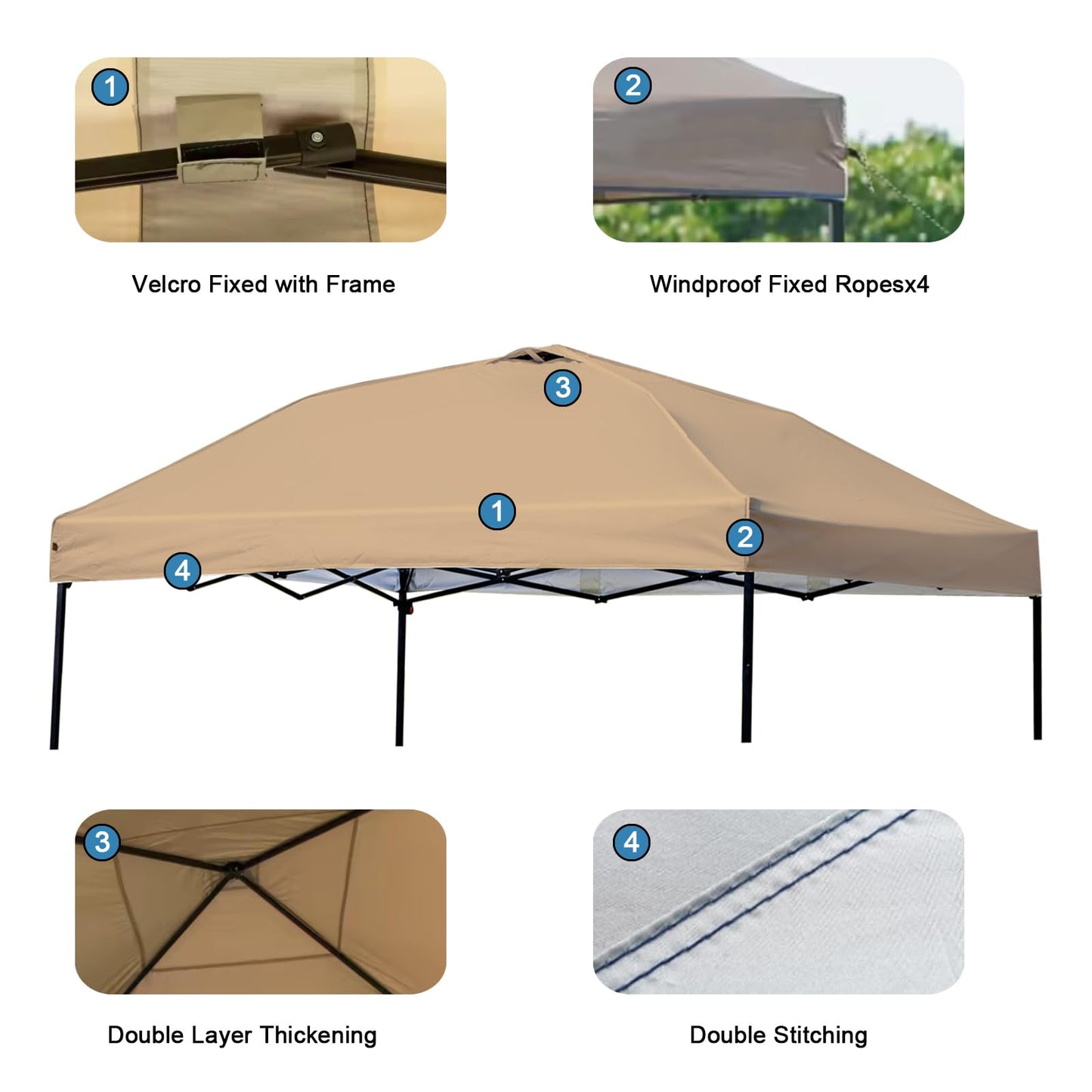 10x10 Canopy Replacement Top - for Straight Leg Canopy Tent, Waterproof, Durable, Tear-Resistant, Ideal for Outdoor Camping, Patio Shade (Top Only) (Khaki)