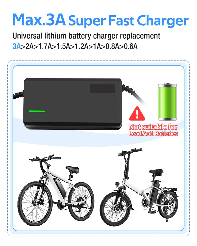 54.6V 3A Charger, Charging Speed is 100% Fast Than 1.5A and 50% Faster Than 2A,6 Plug for Various Lithium Batteries, Such as Lawn Mower and Wheelchair Lithium Batteries, etc. (3A-6 Plugs)