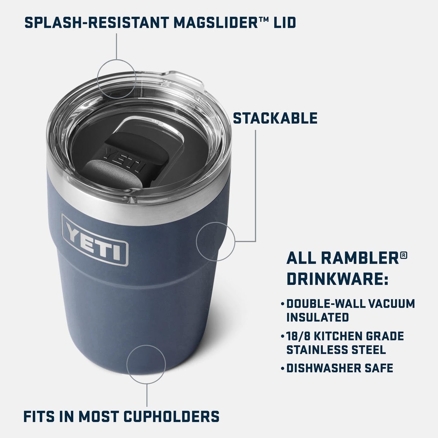 YETI Rambler 16 oz Stackable Tumbler, Vacuum Insulated, Stainless Steel with MagSlider Lid, Royal Blue