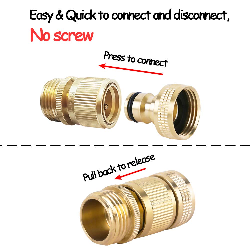 HQMPC Garden Hose Quick Connector - ¾ Inch GHT Brass Easy Connect Water Hose Fittings - Quick Connect Garden Hose Connectors (3 Sets)