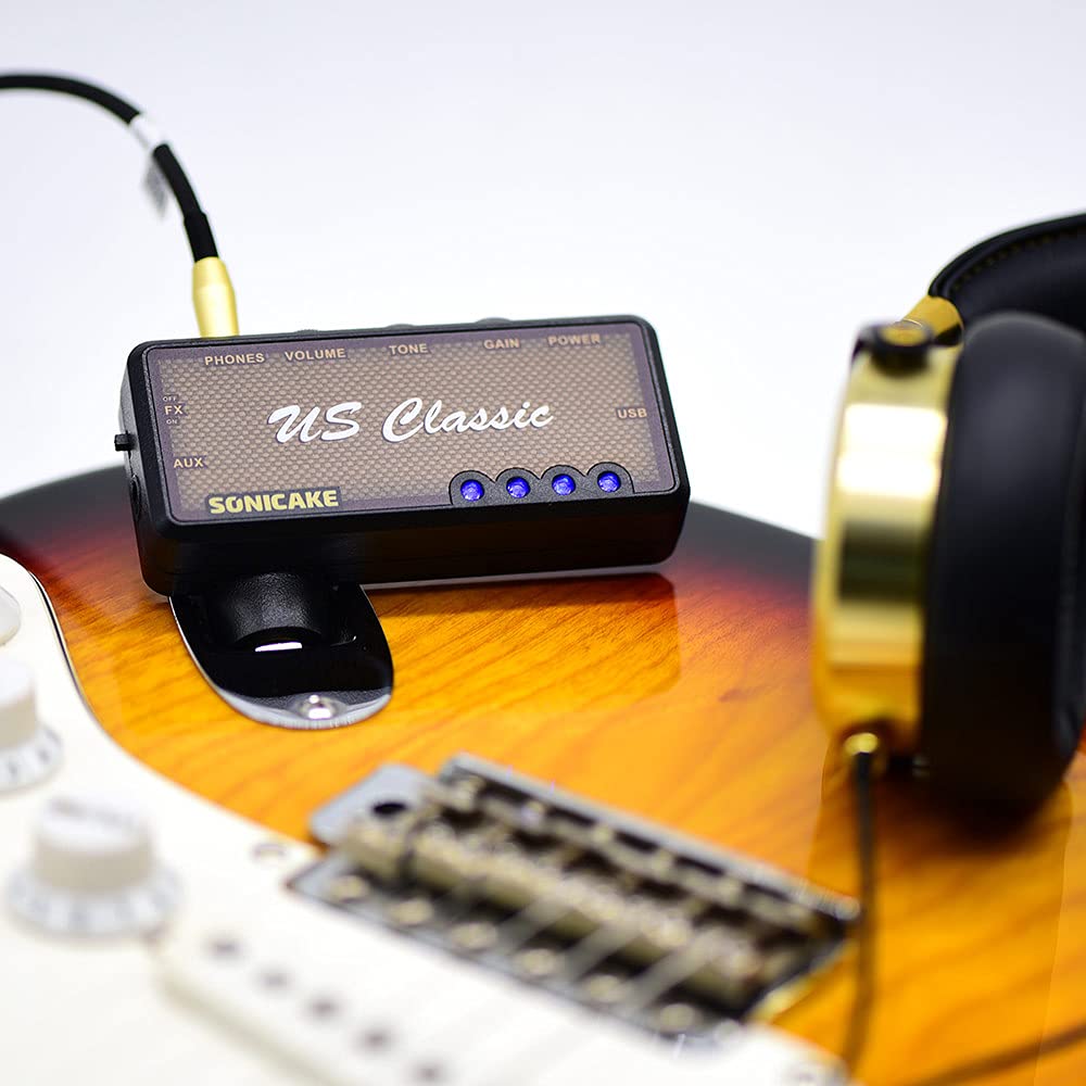 SONICAKE Guitar Headphone Amp Mini Guitar Headphone Amplifier US Classic Rechargeable Plug-in Pocket Bedroom Overdrive Reverb Effects