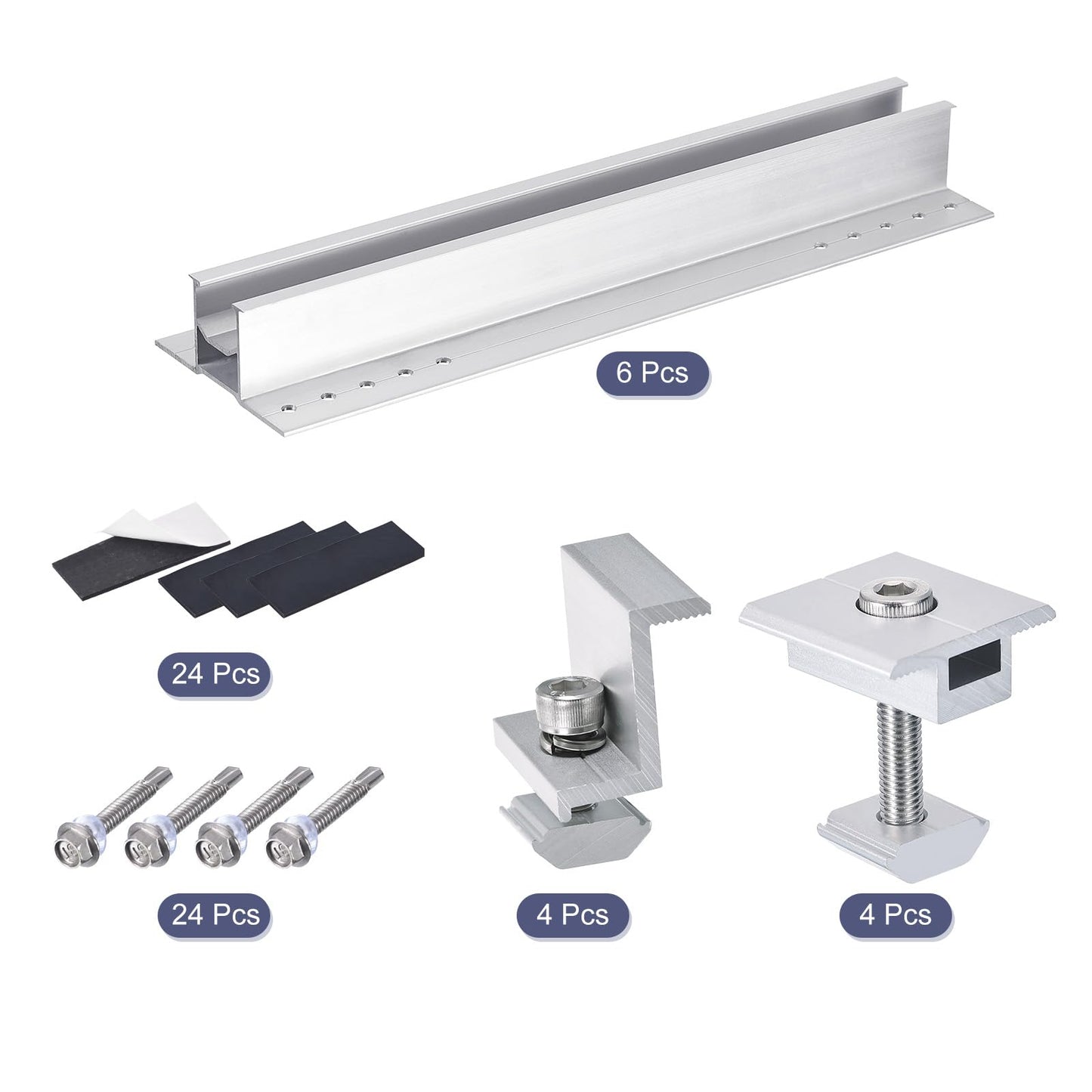 MECCANIXITY Set of Solar Panel Bracket, 6 x 300mm Aluminium Extrusions Mounting Rail, 8 x 35mm Clamps Solar Mounting Rail Connector for Tin Roof, Flat Roof